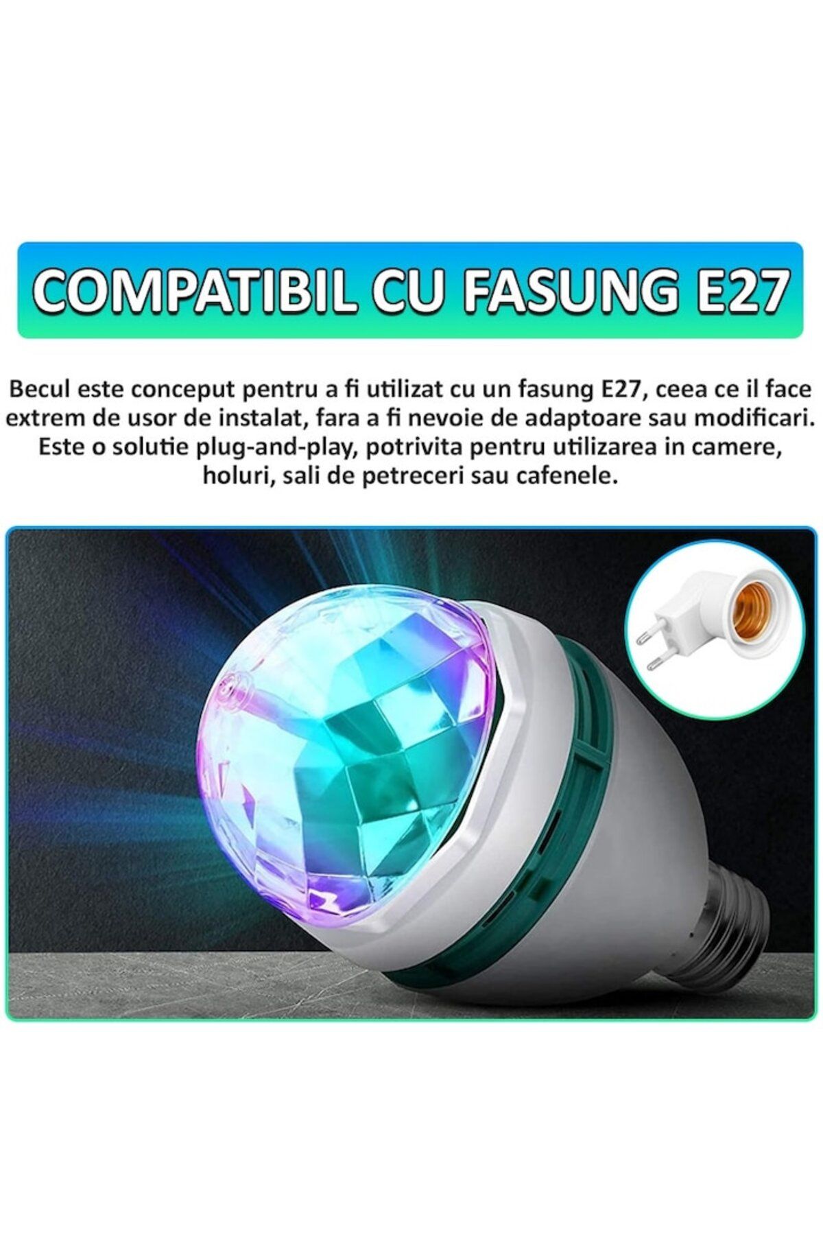 NEXTLY-Rotating RGB LED Bulb, Compatible with E27 Socket, Ambient Lighting, Automatic Rotation 4