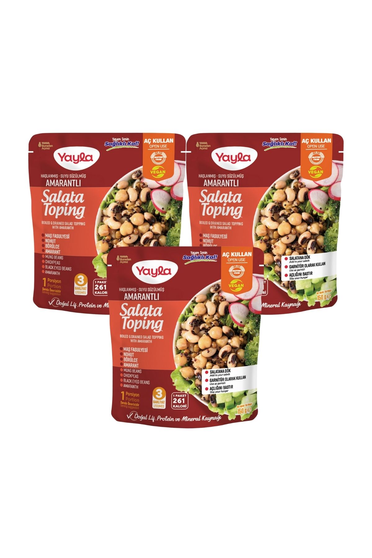 Yayla Haşlanmış Suyu Süzülmüş Amarantlı Salata Toping 150 gr x3