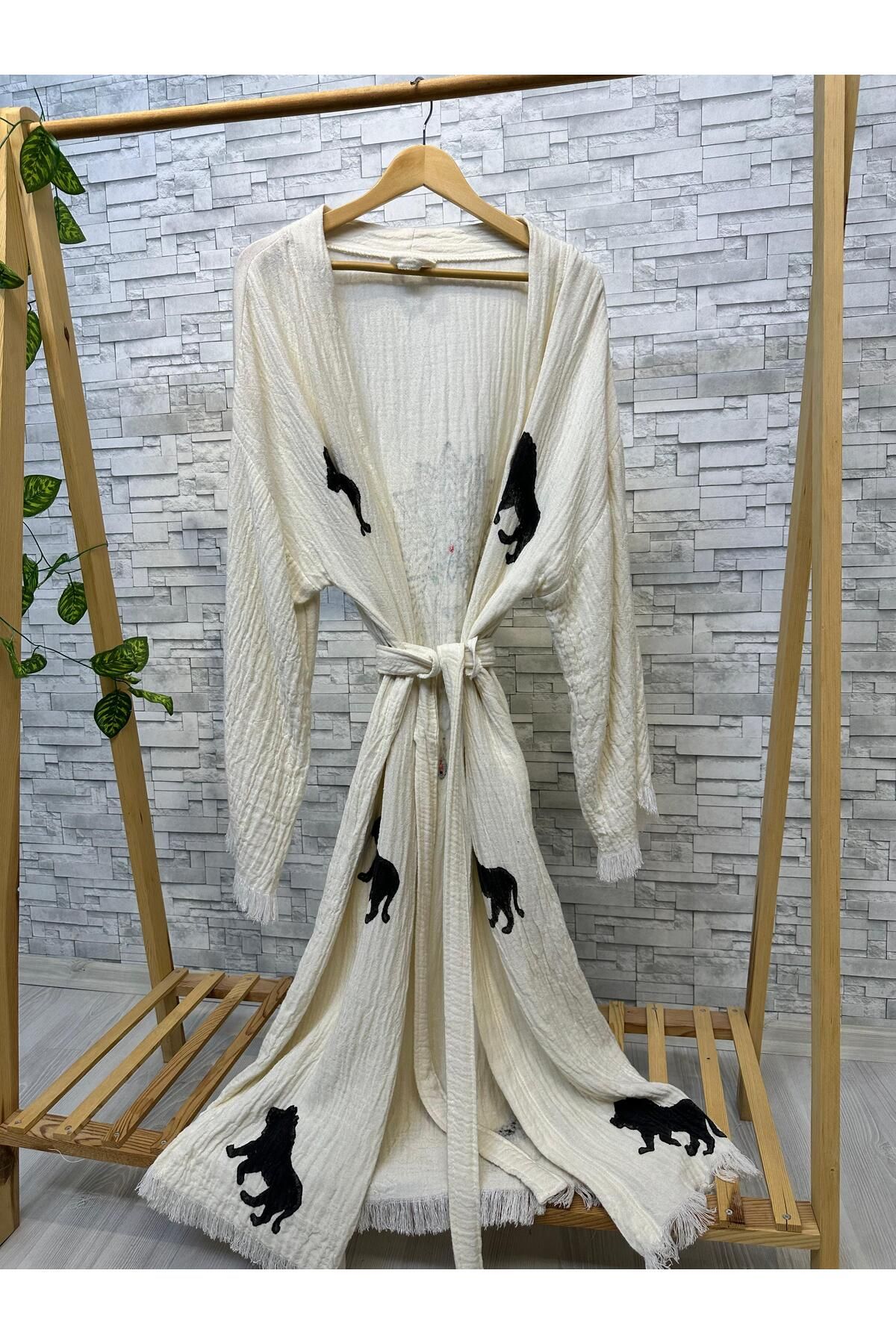 Befera Design-Muslin Kimono 100% Cotton Lion Printed Patterned Bathrobe Kaftan Dressing Gown 2