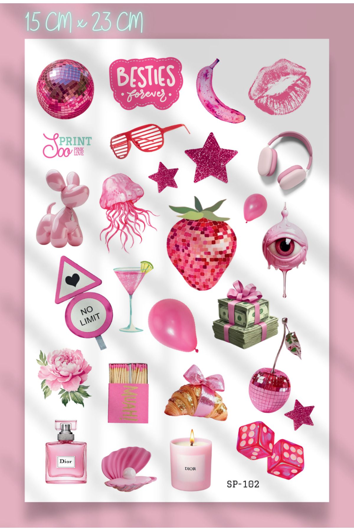 SooPRINT Pink Love Sticker Koleksiyonu - 15 x 23 cm Her Yüzeyde Harikalar Yarat!
