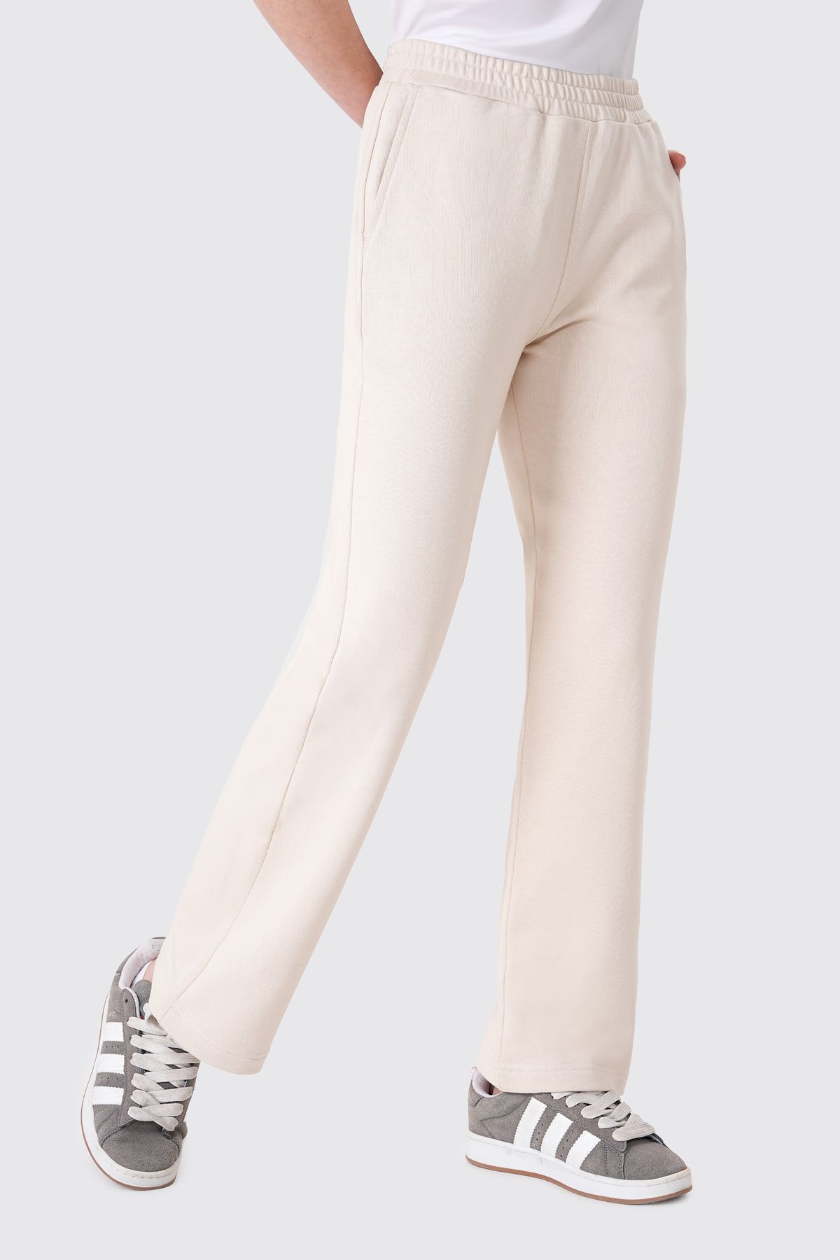 UNIQVIBE Organik Pamuklu Krem Rengi Kadın Straight Fit Eşofman