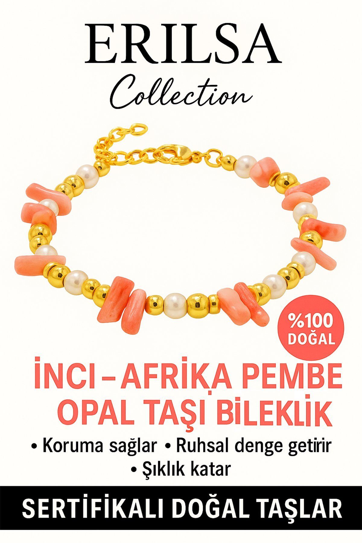 Erilsa Sertifikalı İnci ve Afrika Pembe Opal Taşı Bileklik – Koruma ve Ruhsal Denge
