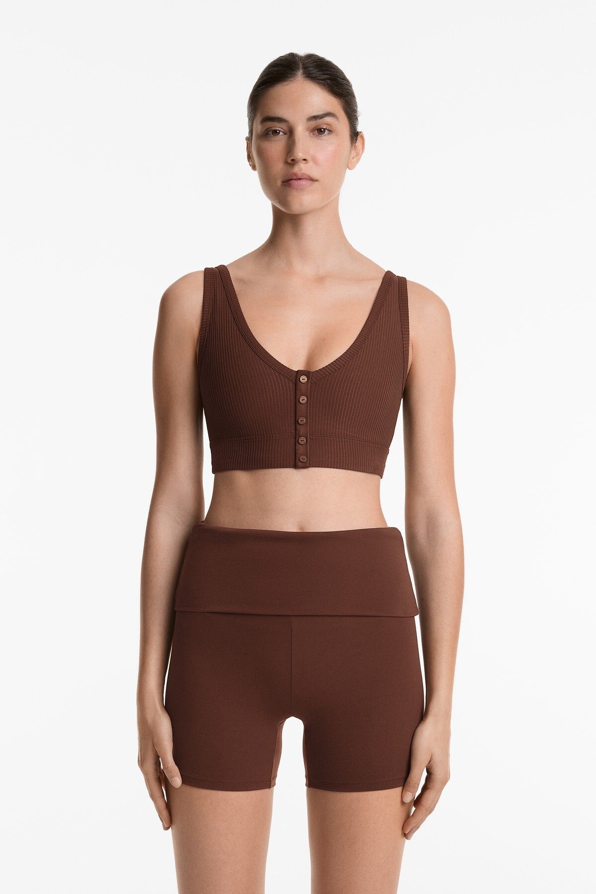 Oysho Düğmeli yaka sırtı açık Comfortlux rib top