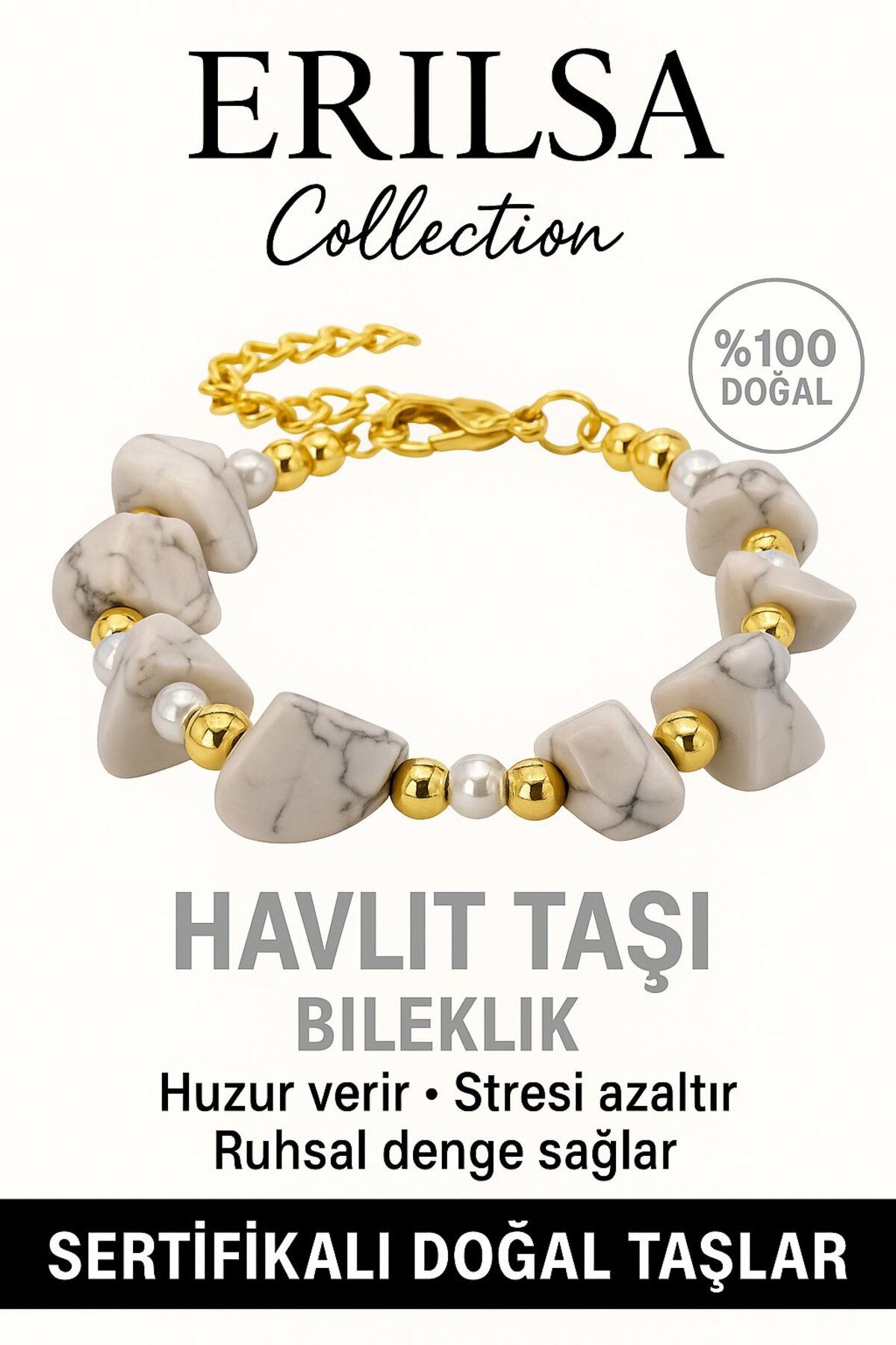 Erilsa Sertifikalı İnci ve Havlit Taşı Bileklik – Huzur ve Denge