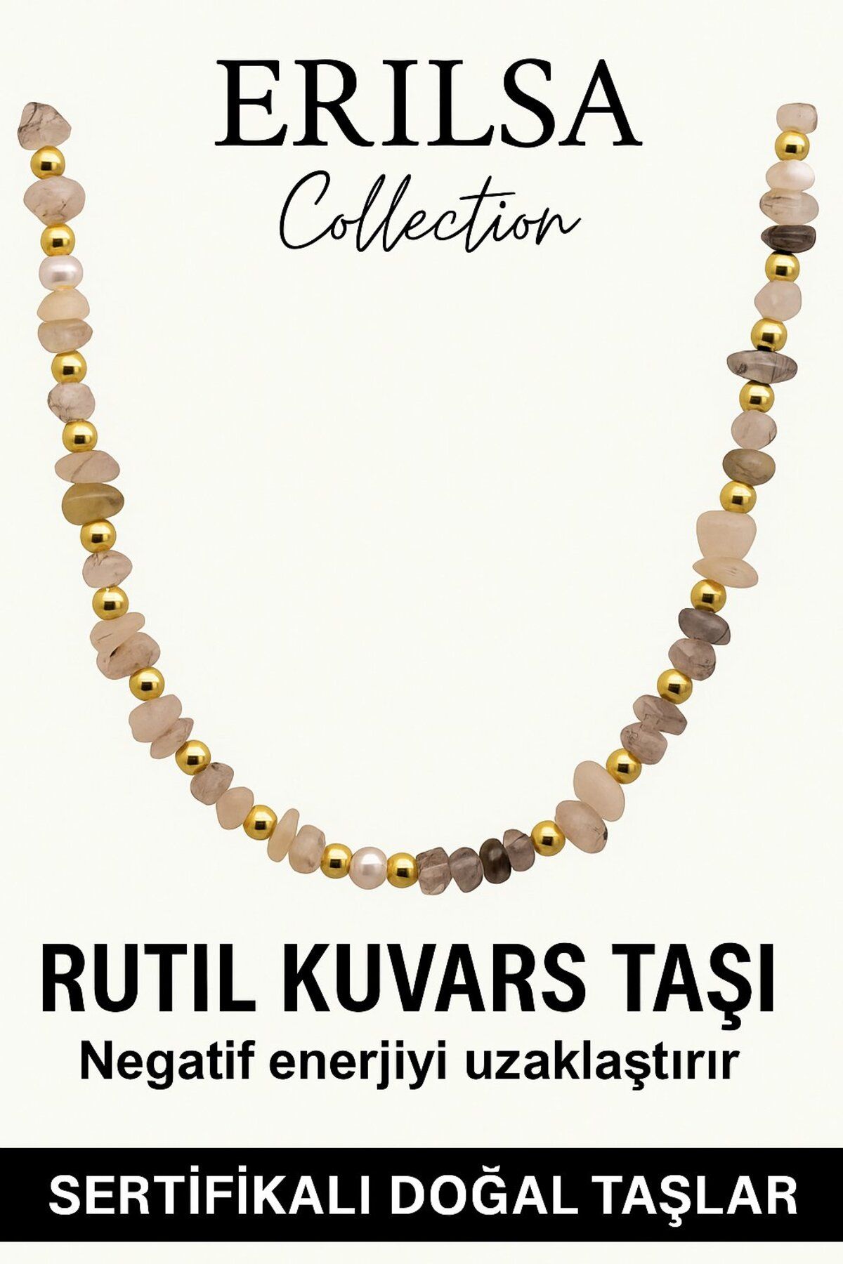 Erilsa Sertifikalı Kırık Taşlı Model İnci - Rutil Kuvars Taşı Kolye