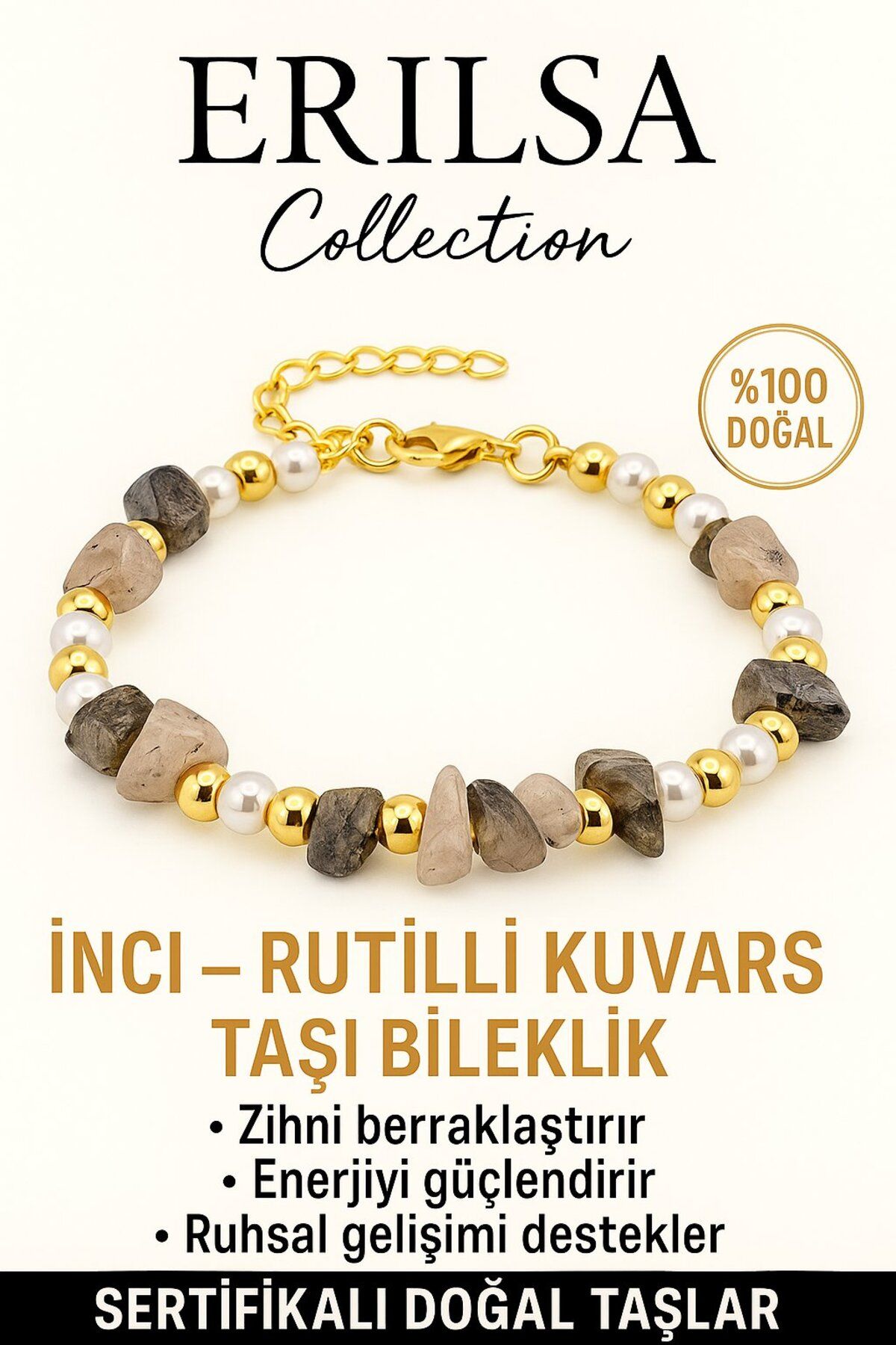 Erilsa Sertifikalı İnci ve Rutil Kuvars Taşı Bileklik – Zihinsel Berraklık