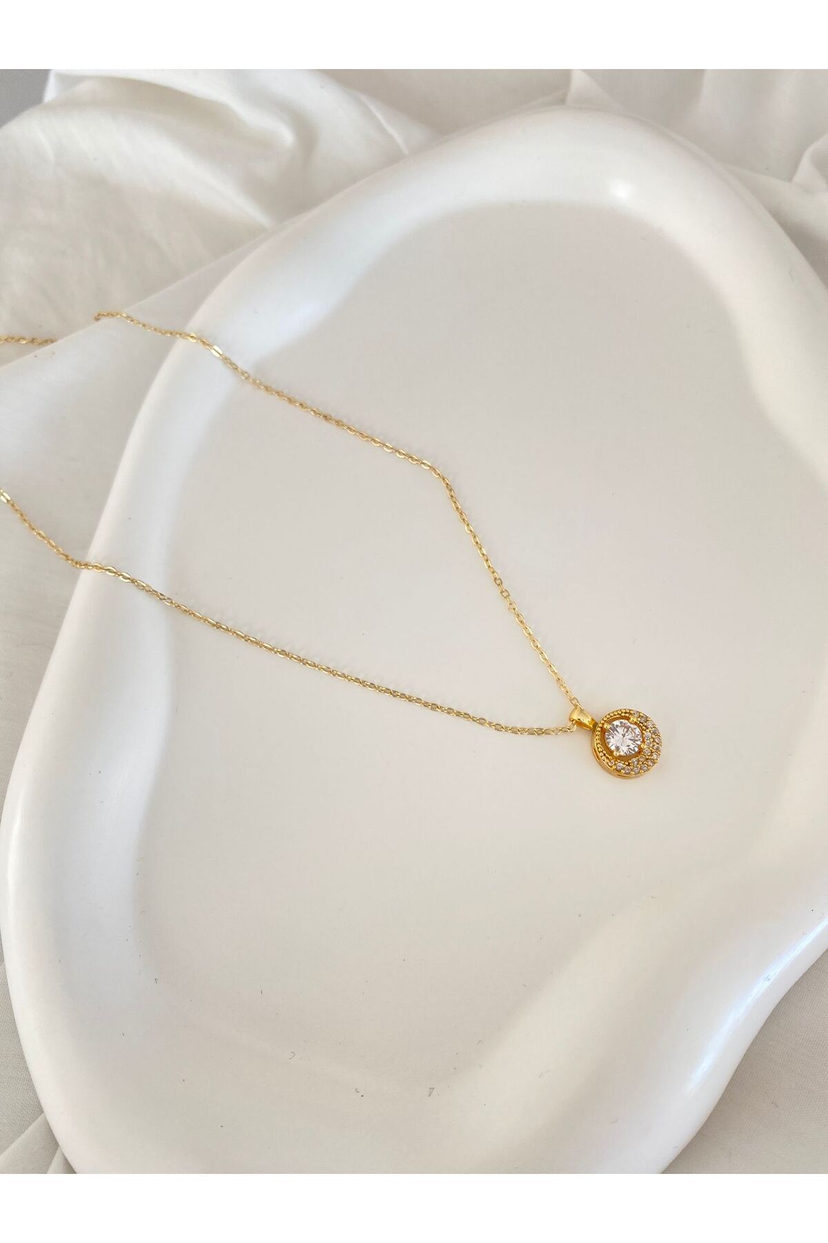 Asce Jewelry Çelik Zirkon Gold Kolye