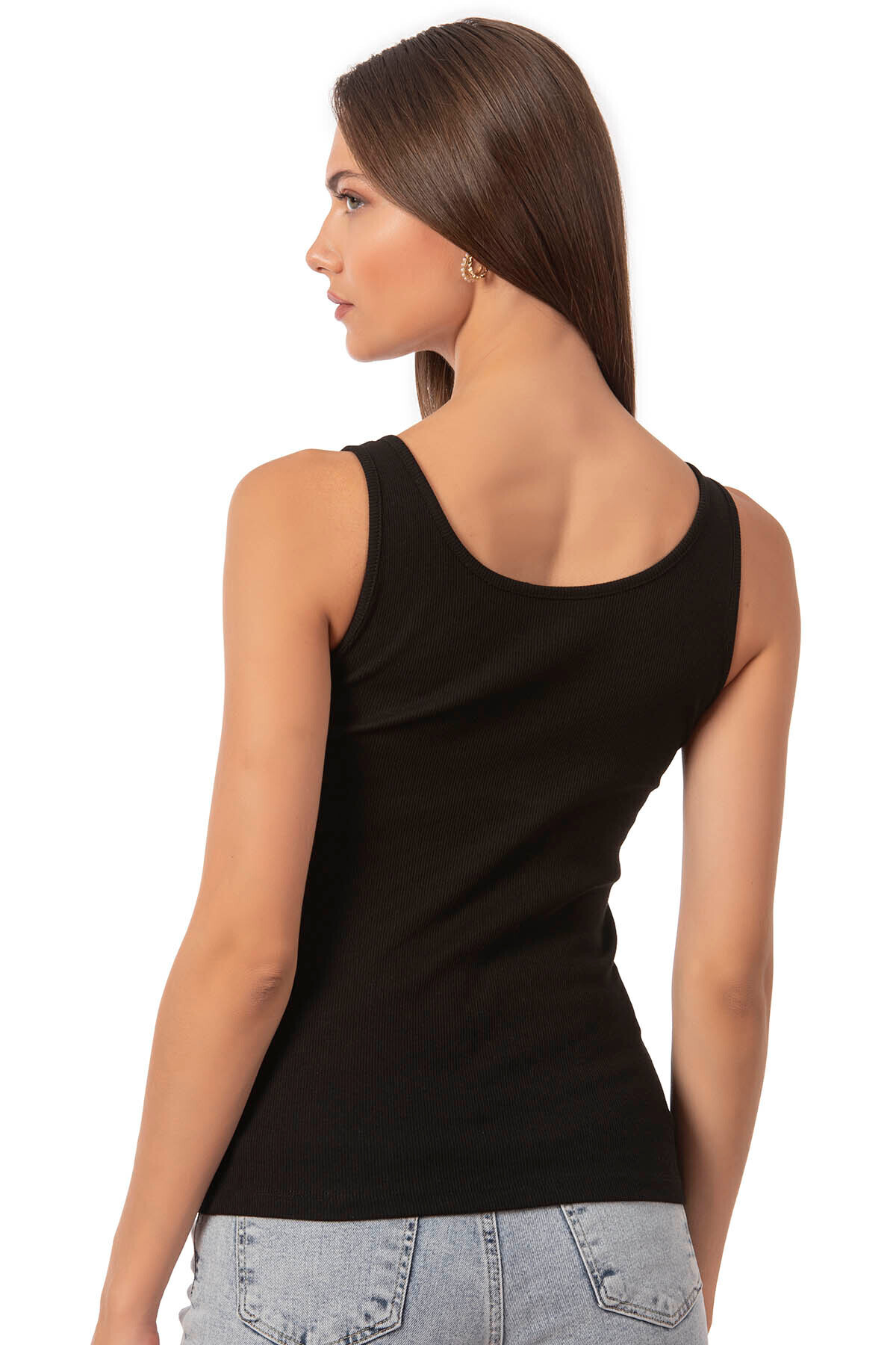 ÖZKAN underwear  Özkan 27063 Kadın Pamuklu Likralı Kaşkorse Fitilli Esnek Rahat Önü Patlı Kalın Askılı Örme Atlet - Görsel 2