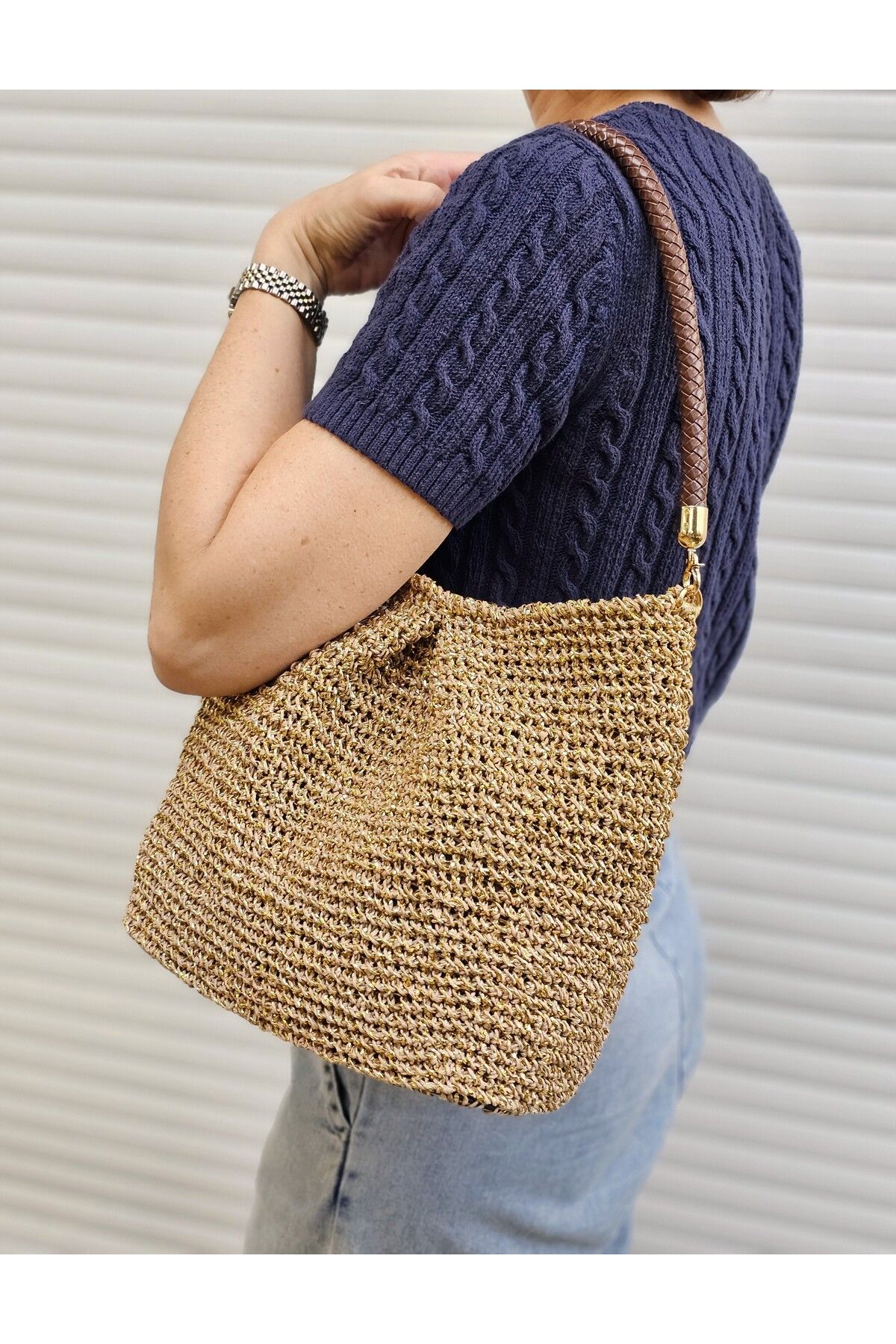 crafttatelier GOLD RENK SİMLİ DERİ ASKILI EL YAPIMI TASARIM OMUZ ÇANTASI