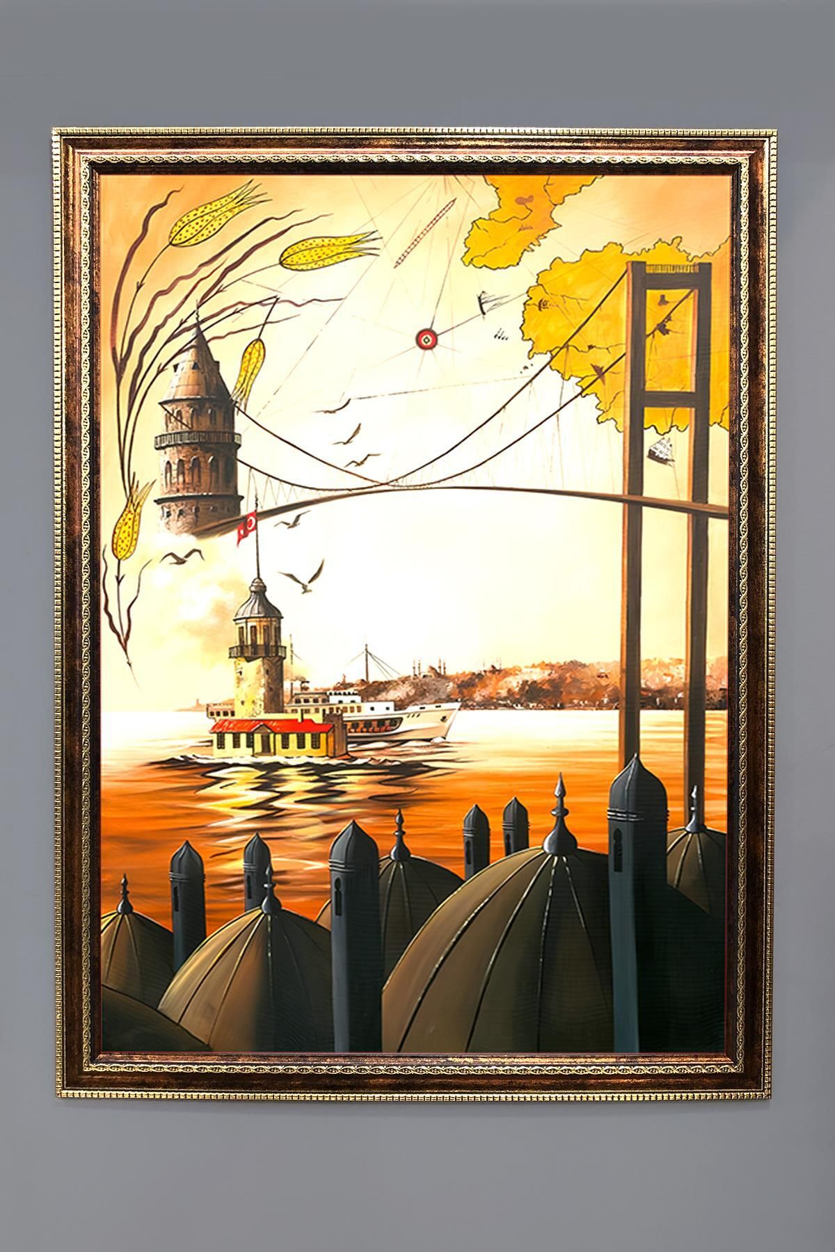 Doruklar Home Collection Köprü, Galata Kulesi ve Kız Kulesi Desenli Çerçeveli Duvar Tablosu 50x70cm OSMN07