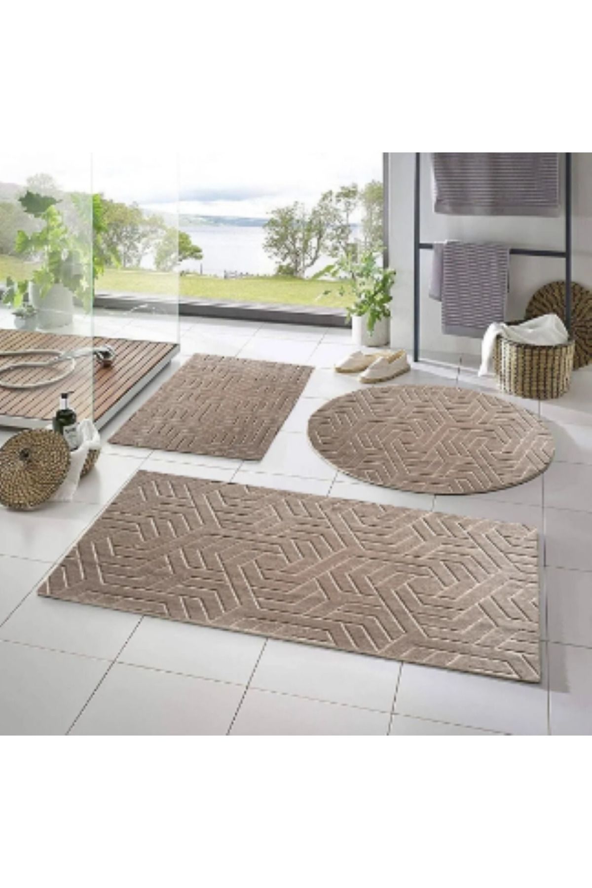 SERİA HALI 3LÜ HALI SETİ TREND DESEN KAYMAZ TABAN MAKİNEDE YIKANIR 80X80-50X80-40X60