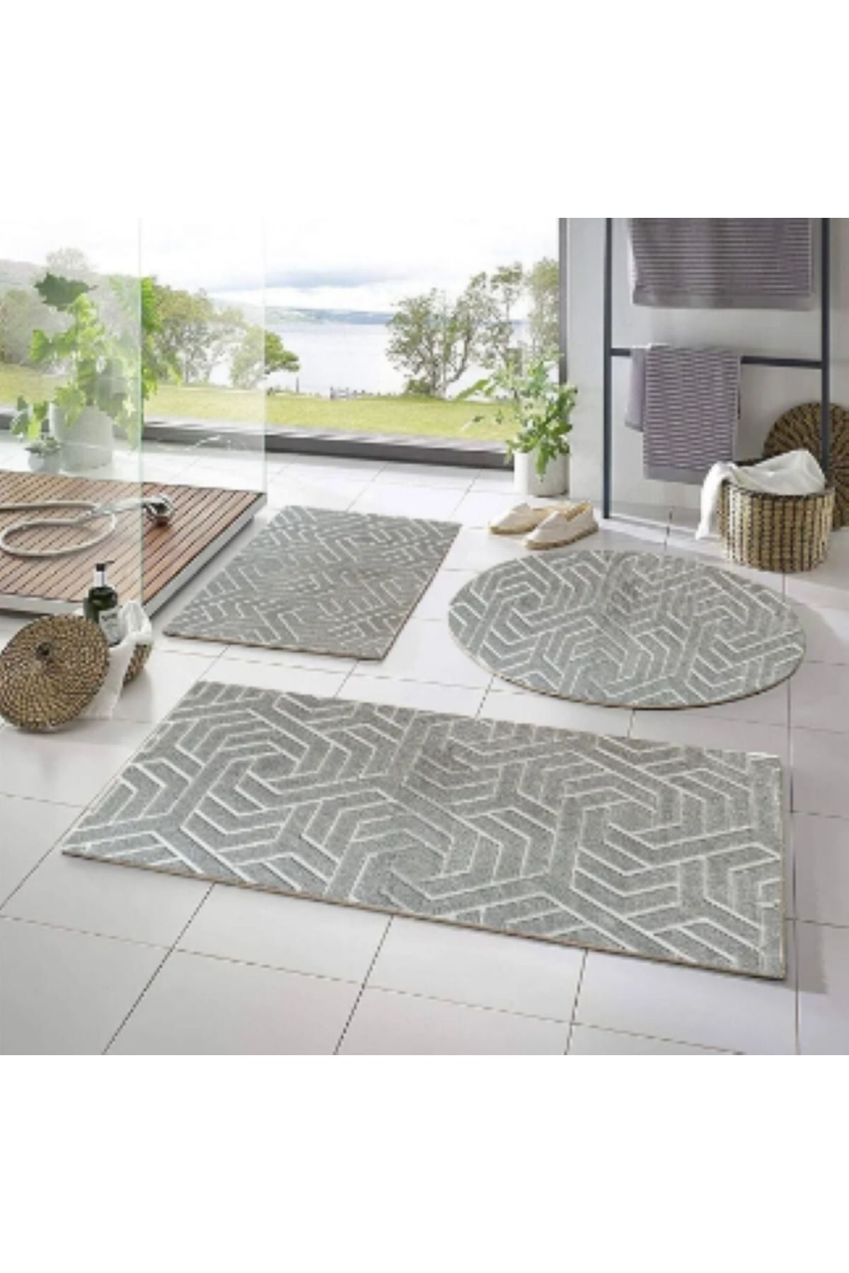 SERİA HALI 3LÜ HALI SETİ TREND DESEN KAYMAZ TABAN MAKİNEDE YIKANIR 80X80-50X80-40X60
