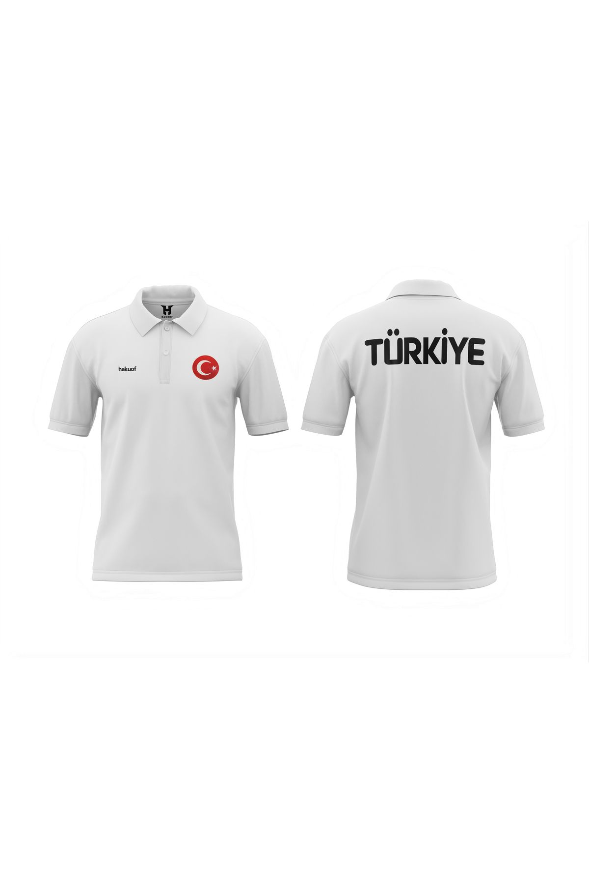 hakuof Türkiye Tişört Pamuklu Yakalı Metalize Orijinal Türk Bayrağı