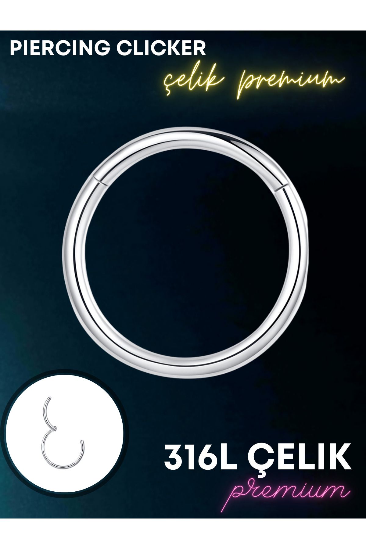 Luckshery Piercing Clicker Halka - Helix, Tragus, Septum, Kulak Memesi için 8mm/1.2mm