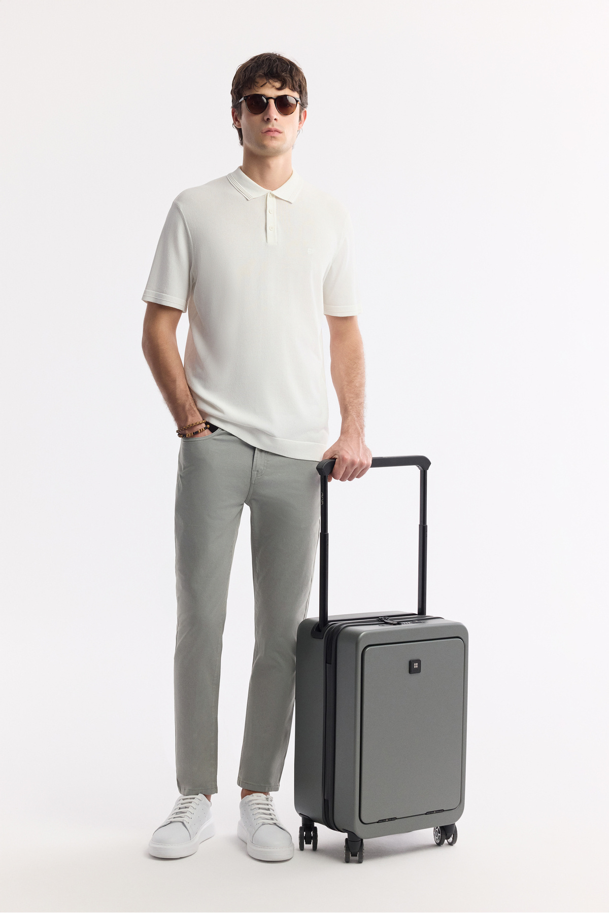 Avva-Men's Light Khaki Slim Fit Classic Waist Dobby Cotton 5 Pocket Trousers B003038 6