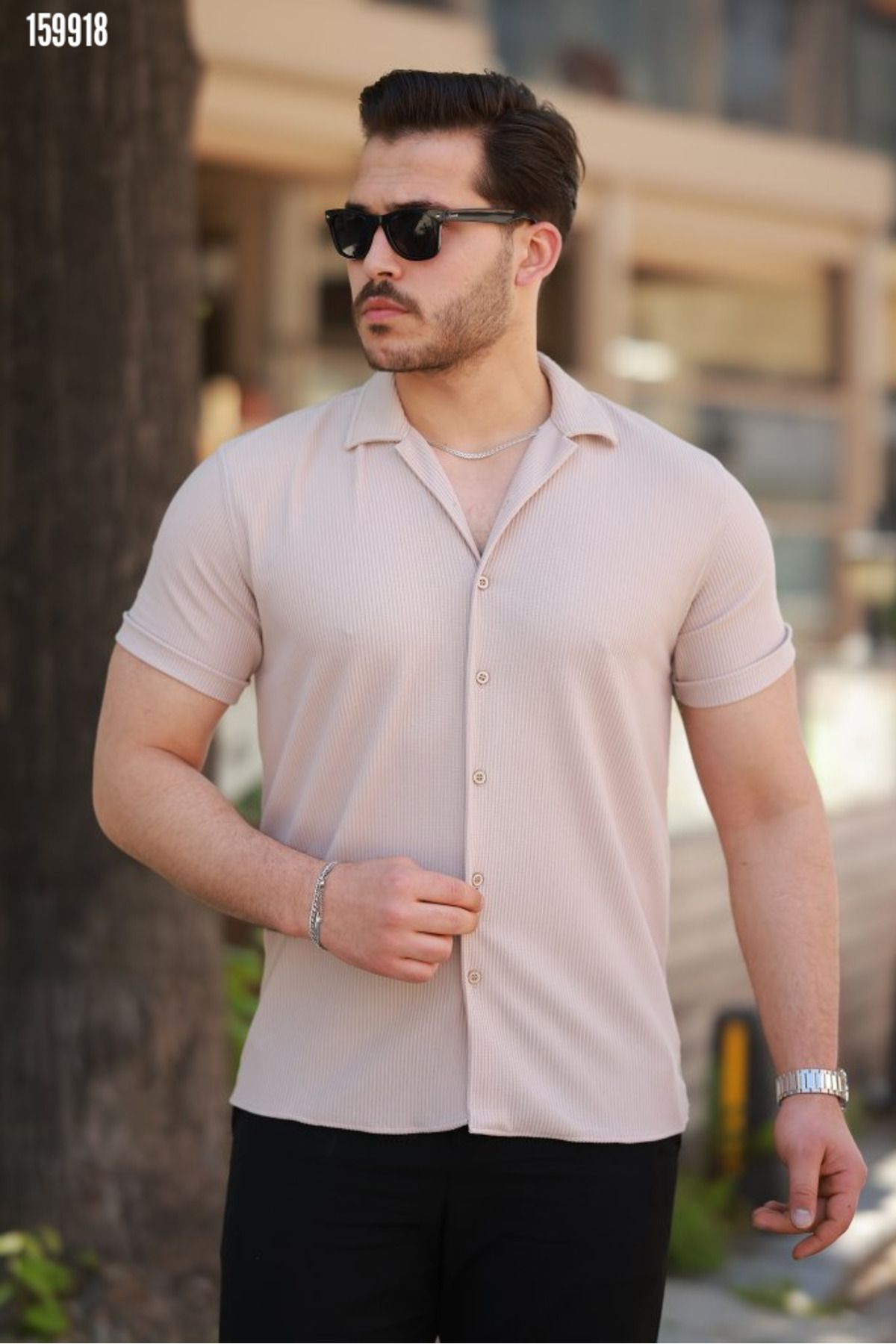 moda wanilia Erkek Kısa Kollu Şık Basic Gömlek