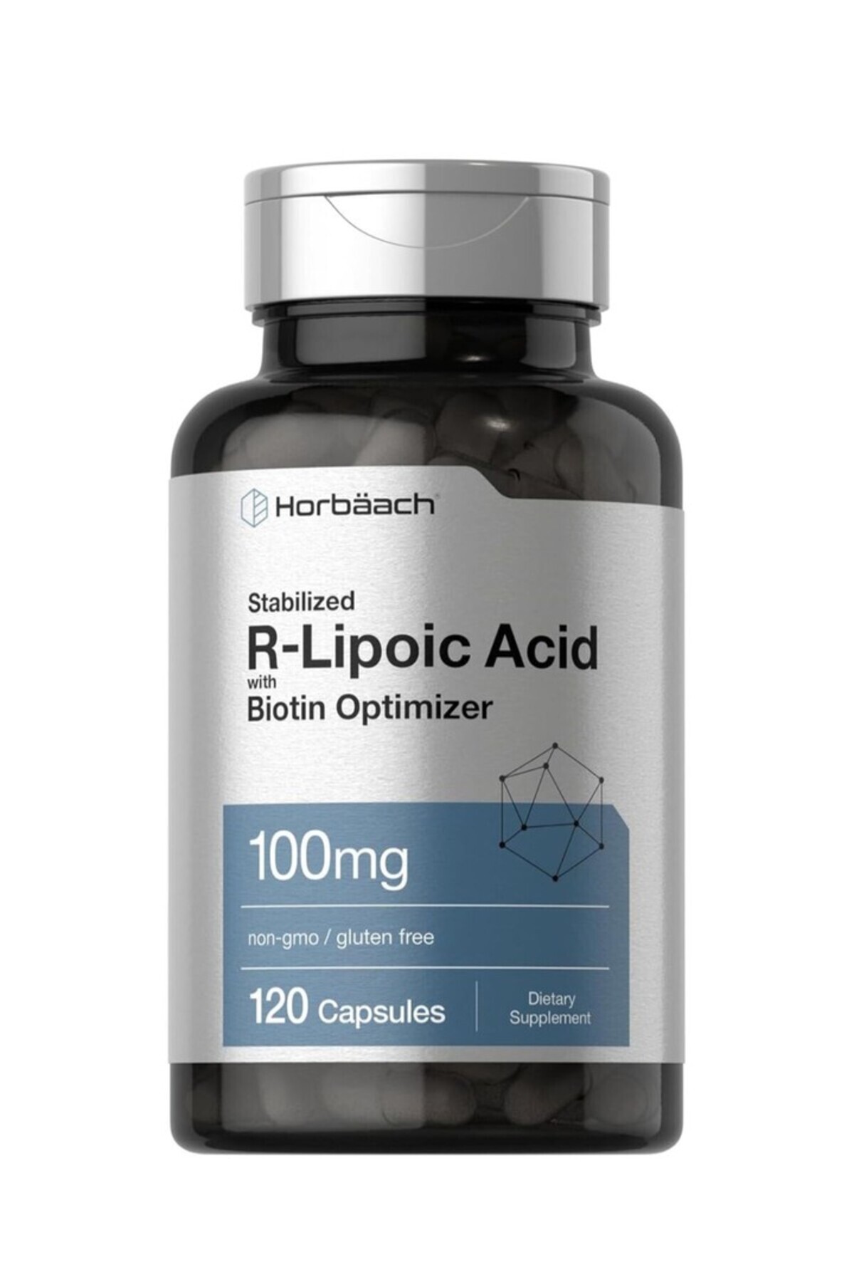 Horbaach R-Lipoik Asit 100 mg | 120 Kapsül | Biyotin İyileştiricili | GDO'suz, Glutensiz |