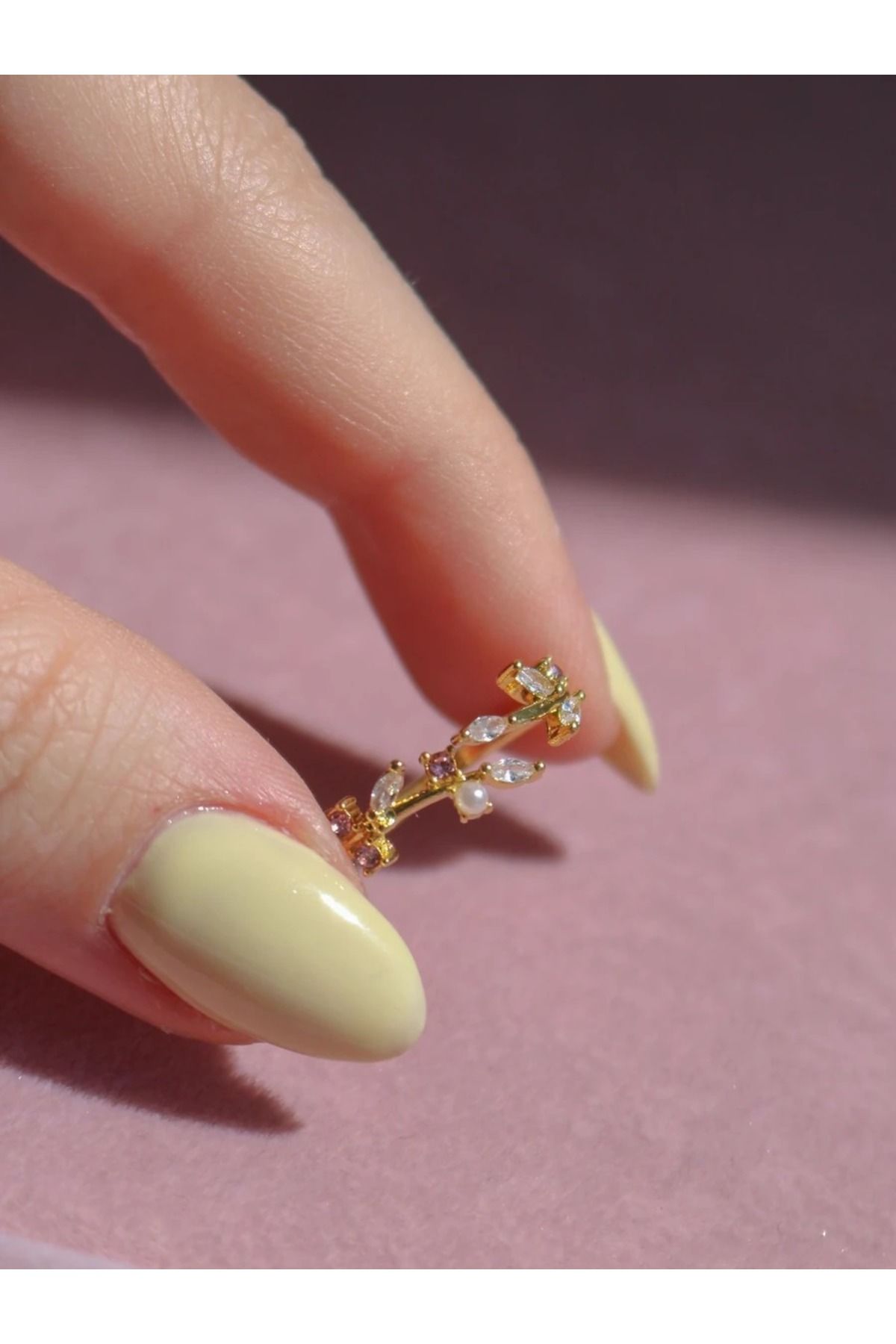 Reorah Collection Nova Flower Yüzük-İncili Lila Beyaz Taşlı Minimal Yüzük