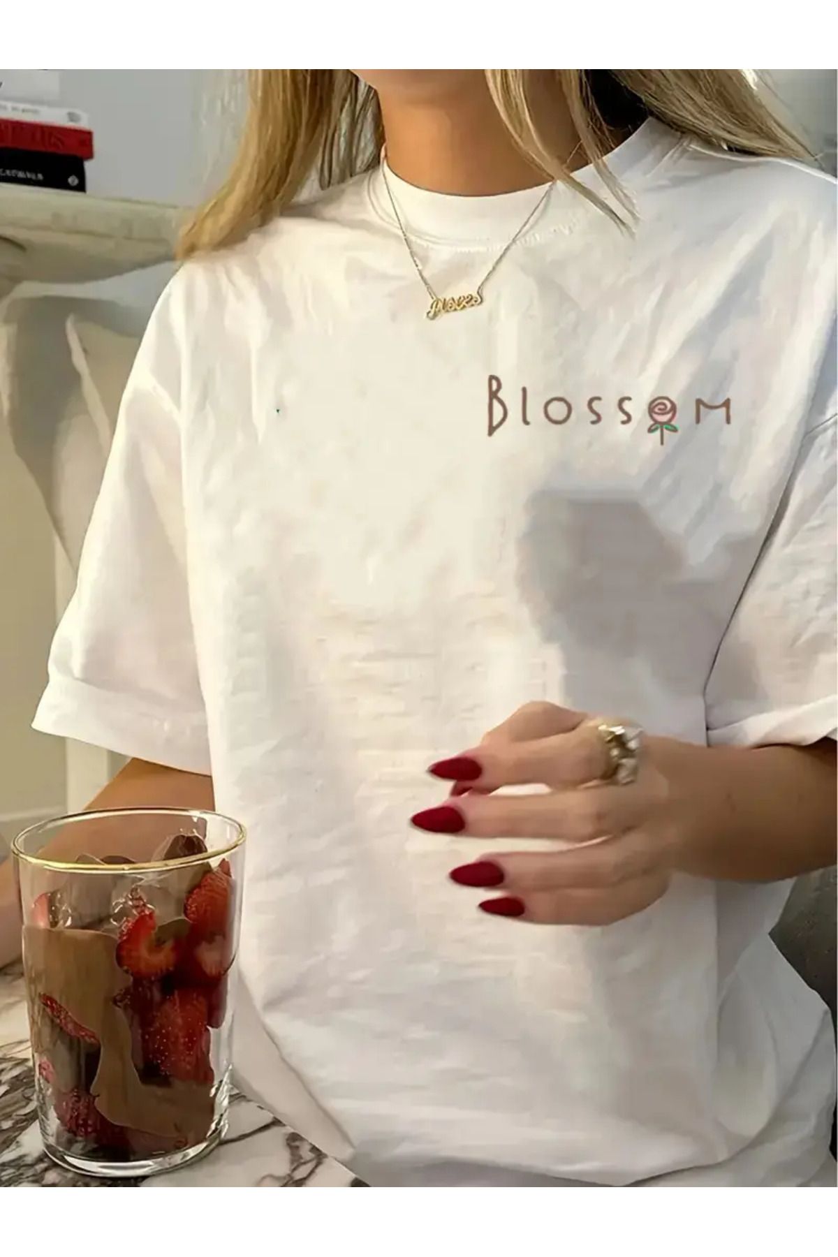 AEMİ Unisex Blossom Baskılı %100 Pamuk Oversize T-shirt