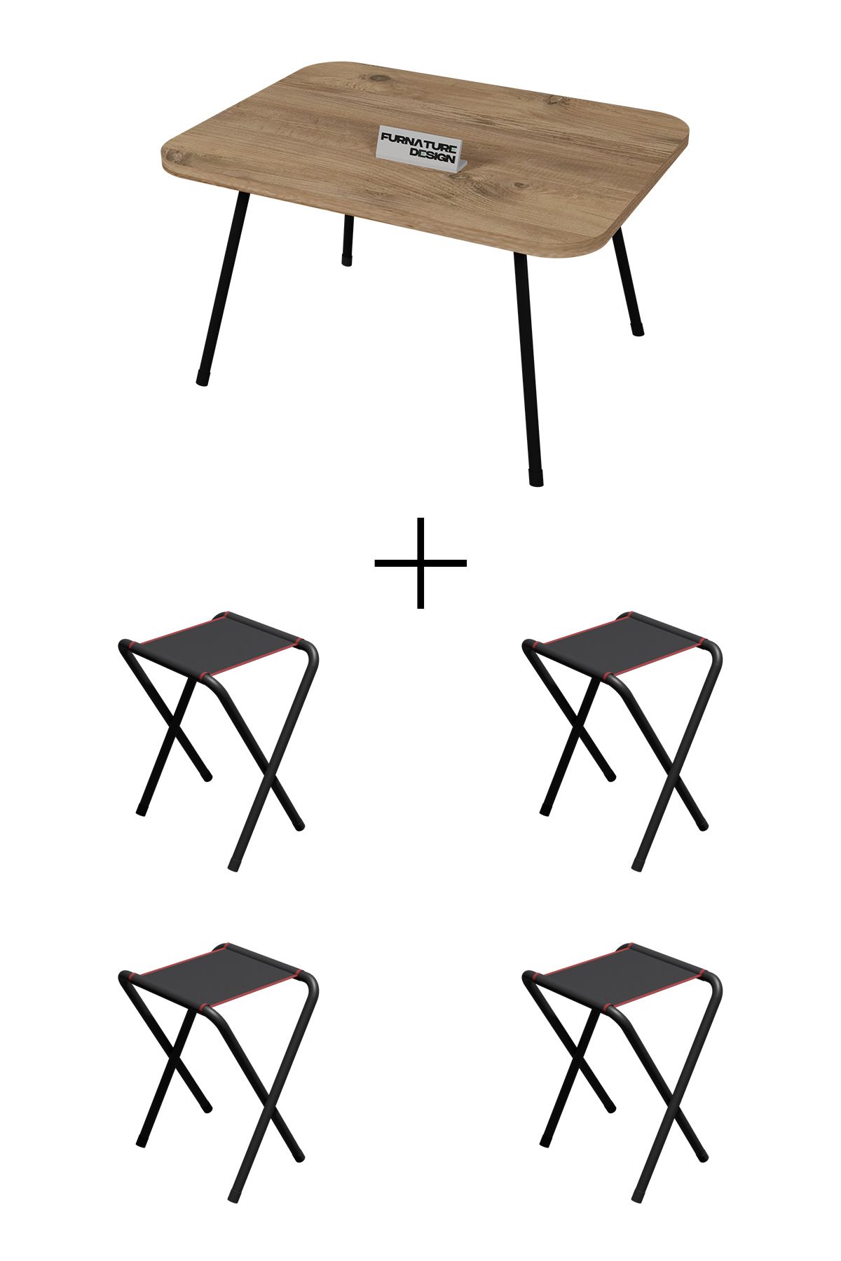 CMKStore 4 Adet Katlanır Kamp Taburesi Ve Katlanır Kamp Masası Seti 45x60