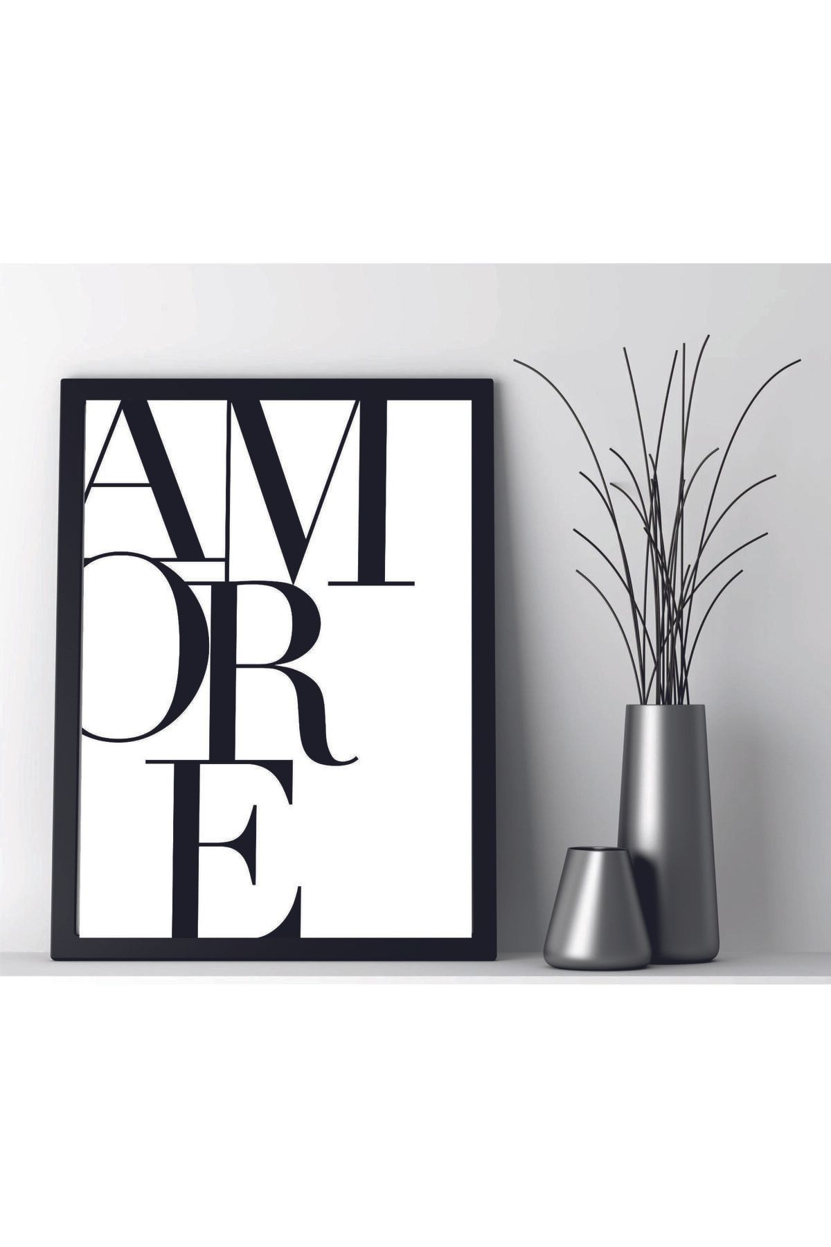PİXWALLART 1 Adet Amore Yazılı Ahşap Mdf Çerçeve Görünümlü Mdf Tablosu