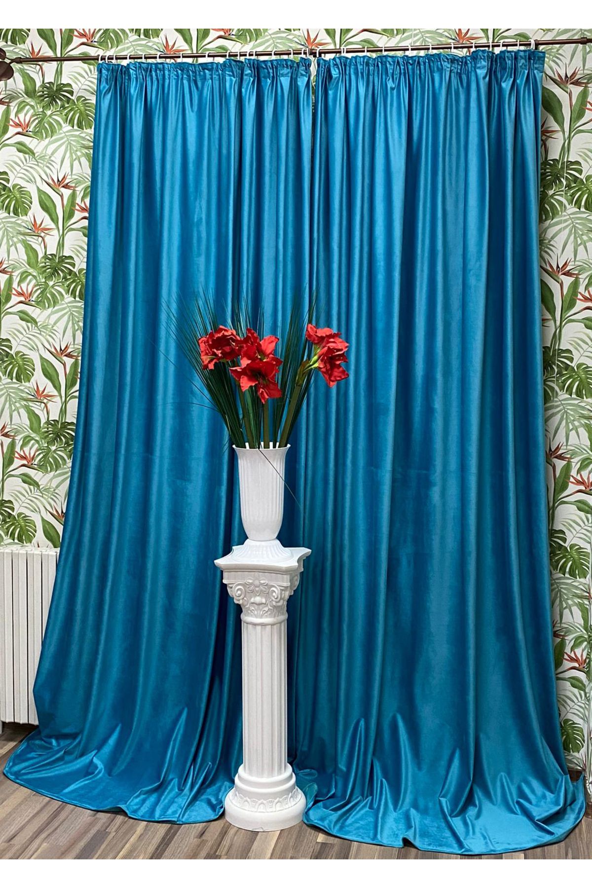 Liz Line Set Doua Draperii Catifea Turcoaz, Colectia "velvet" By Liz Line 2x350x245cm Cu Rejansa - 350 x 245