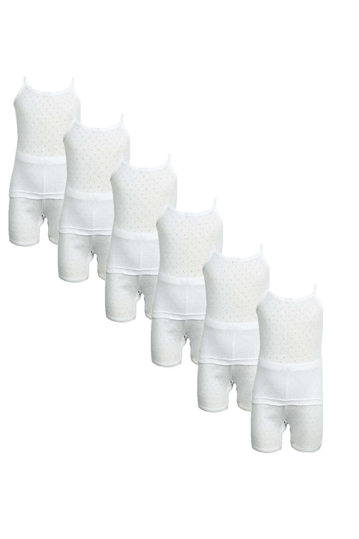 City Rose Fashion 6-Pieces Camisole And Short Underwear Girls Set Perforated Cotton 100% White