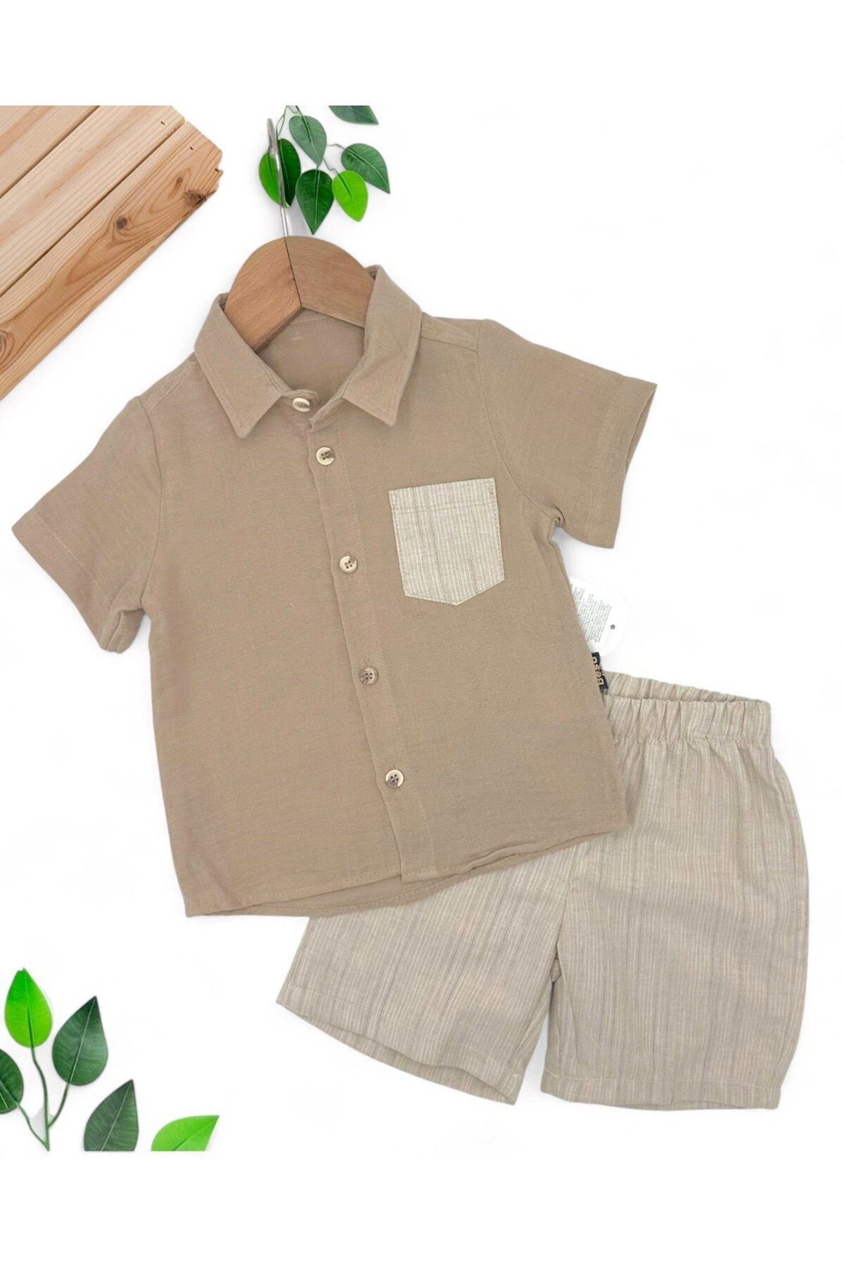 voyyo kids baby ERKER ÇOCUK 2-3-4-5 YAŞ YAZLIK MÜSLİN GÖMLEKLİ ŞORTLU ALT ÜST MÜSLİN TAKIM
