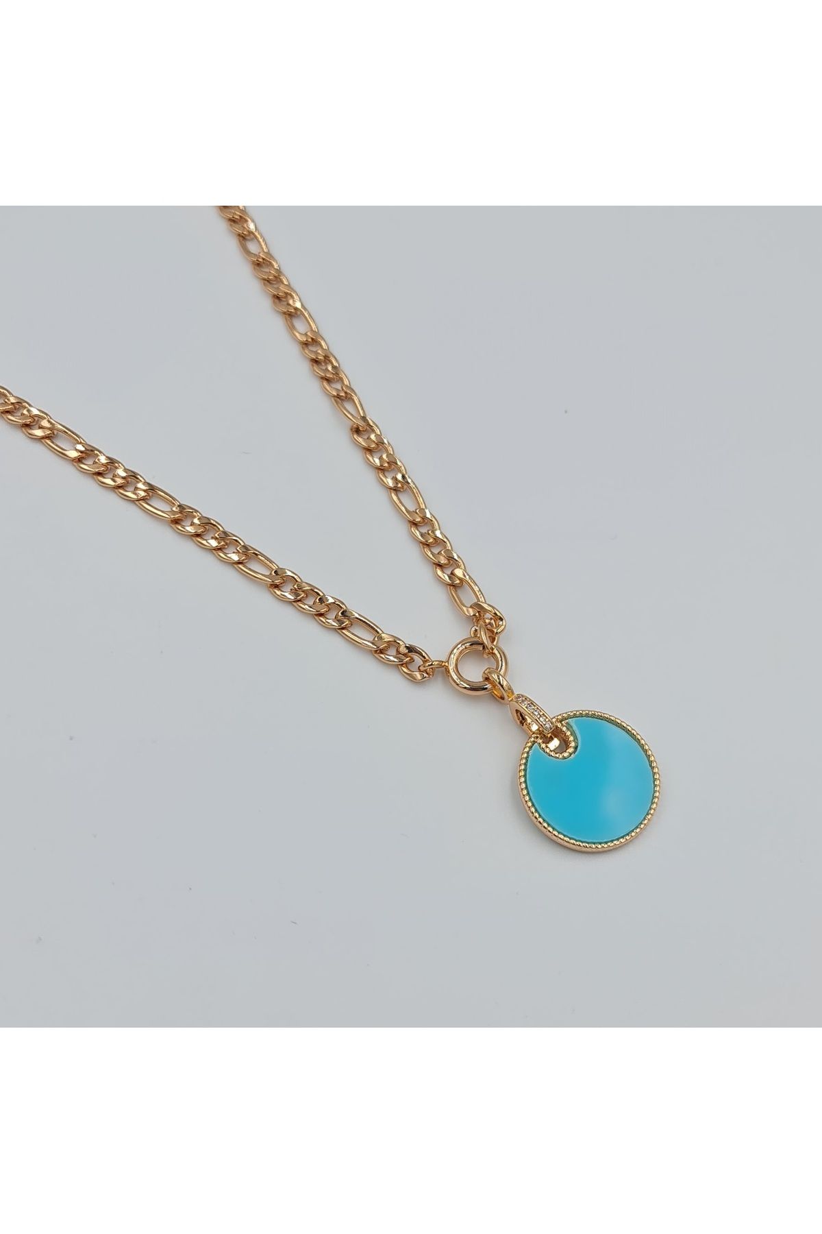 SE Jewellery Collection Selin Ersoy Rose Renk Mavi Mineli Figaro Zincir Şık Kadın Kolye