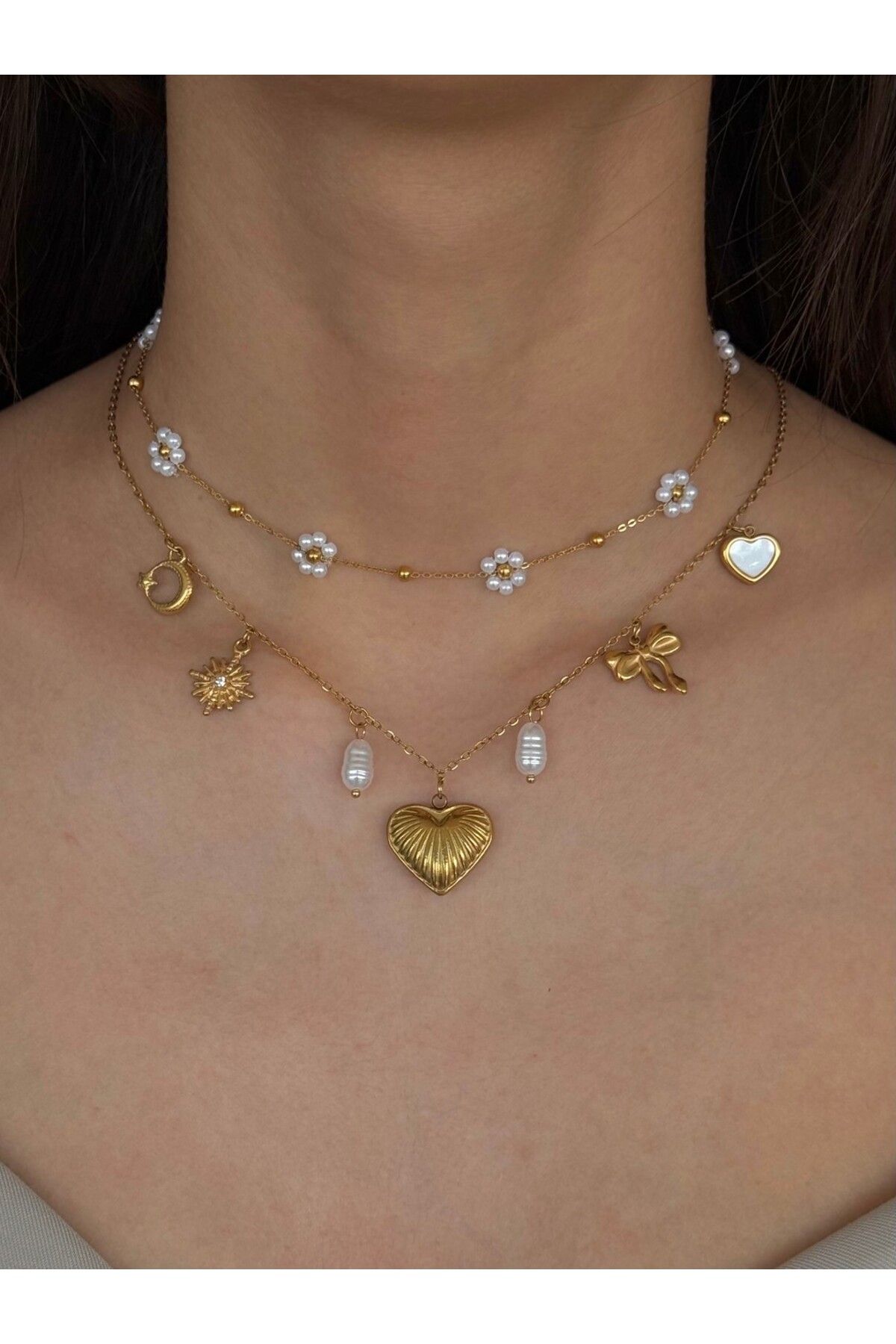 H&B Design Çelik Charm Detay Kolye