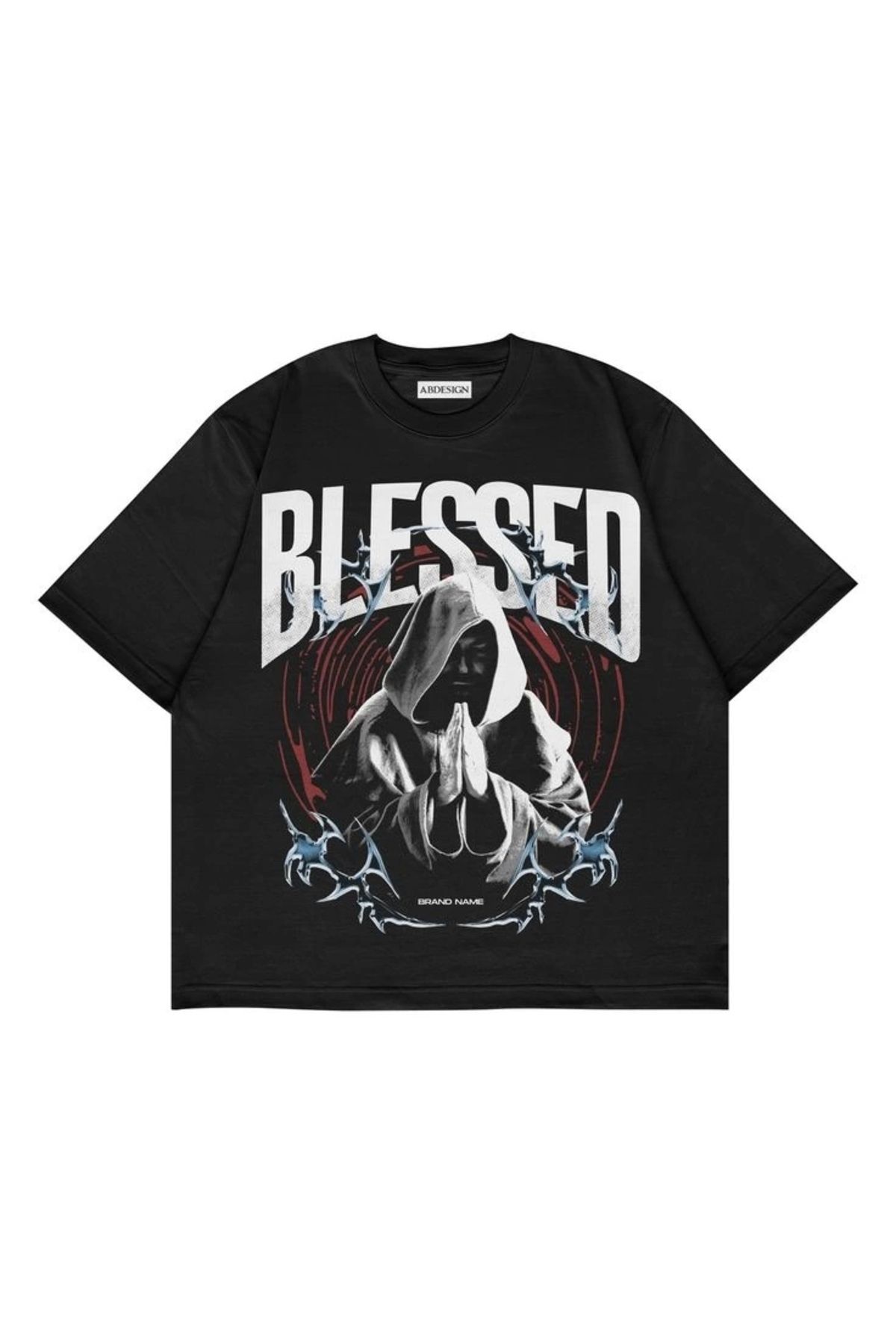 Violon Blessed Baskılı Siyah Renk Oversize T-Shirt