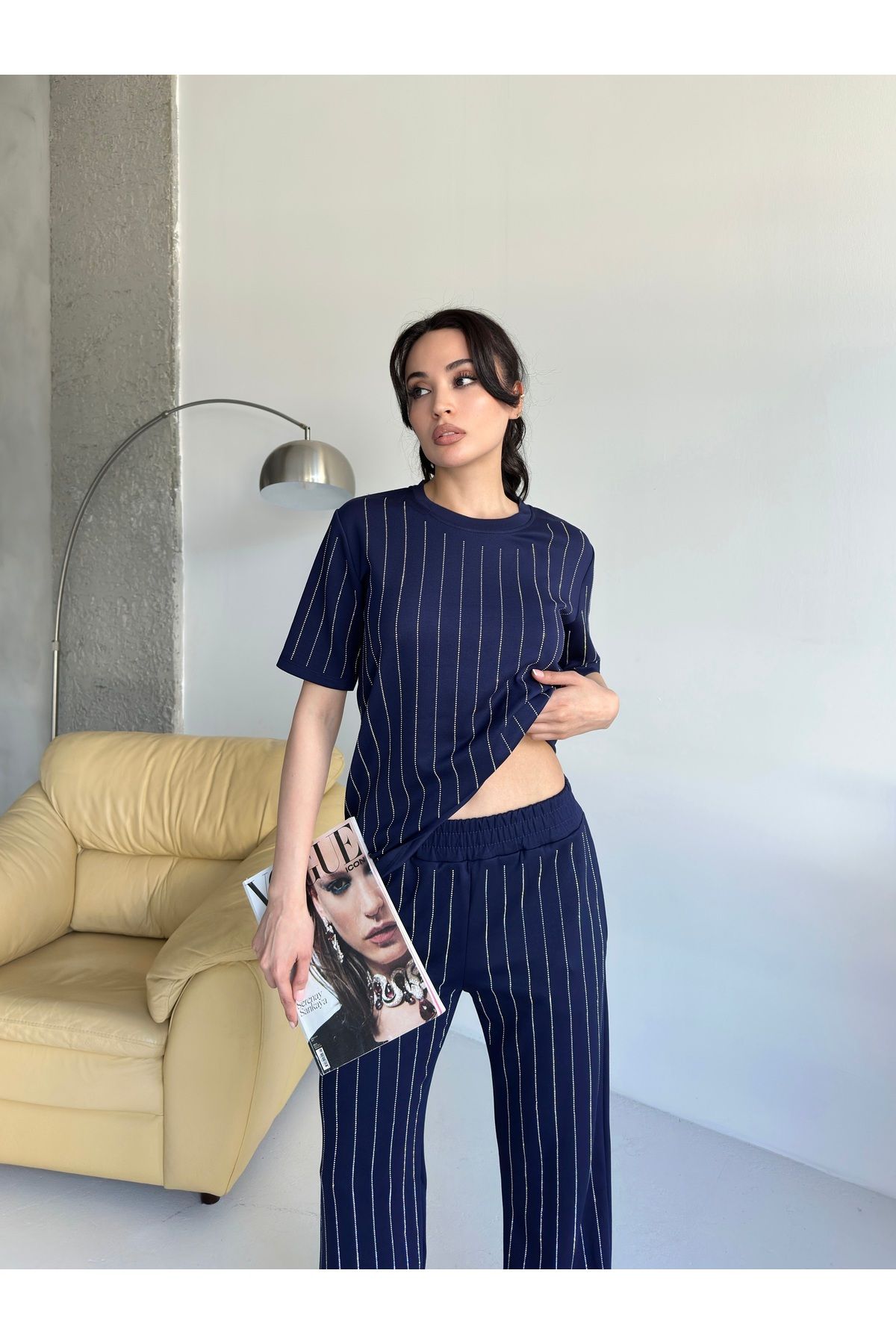orjinal blue b Çizgili Taşlı Alt Üst Takım