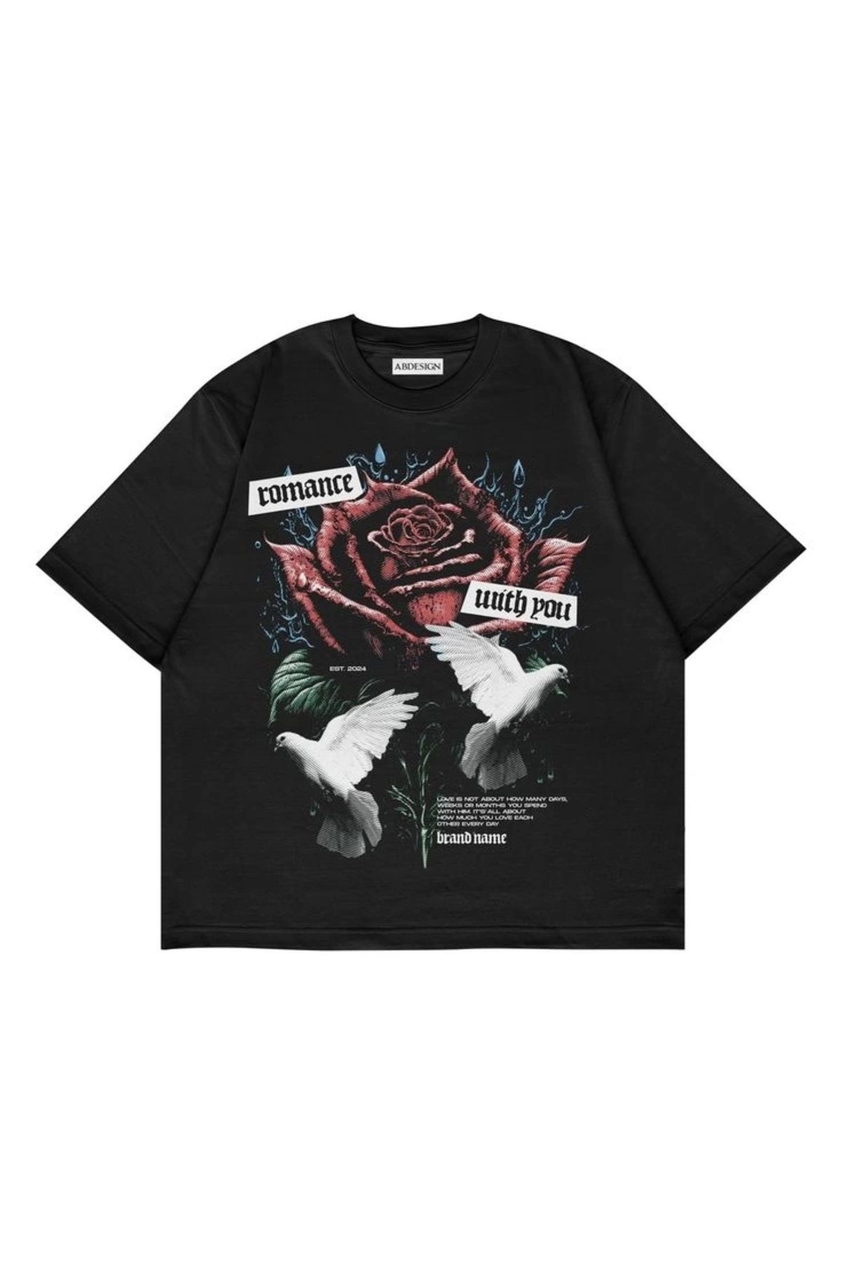 Violon Romance With You Baskılı Siyah Renk Oversize T-Shirt