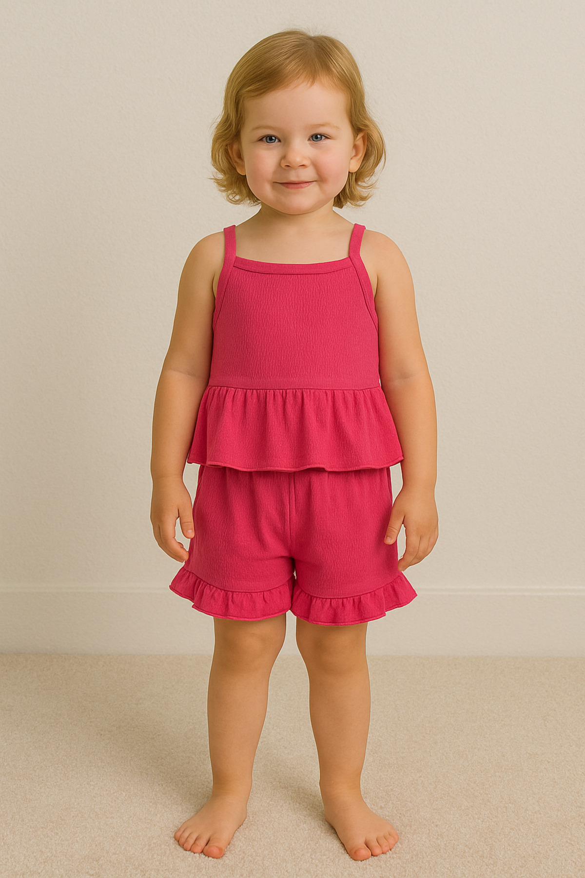 AKİF GİYİM KIZ BEBEK & ÇOCUK BÜRÜMCÜK KUMAŞ FIRFIRLI ŞORT ALT ÜST TAKIMI fotoğrafı 2 (önizleme)