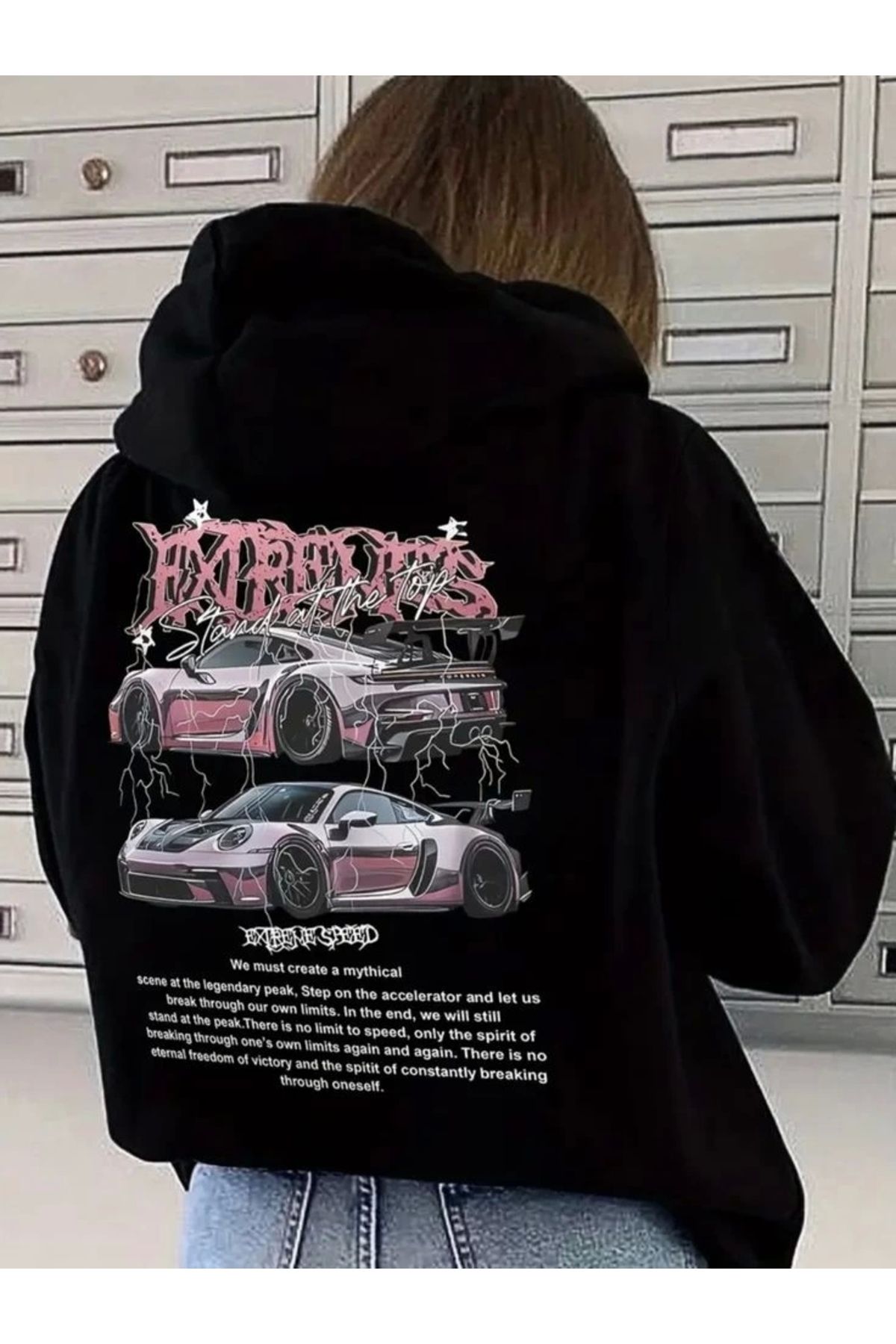 Violon Extremes Baskılı Siyah Renk Oversize Sweatshirt