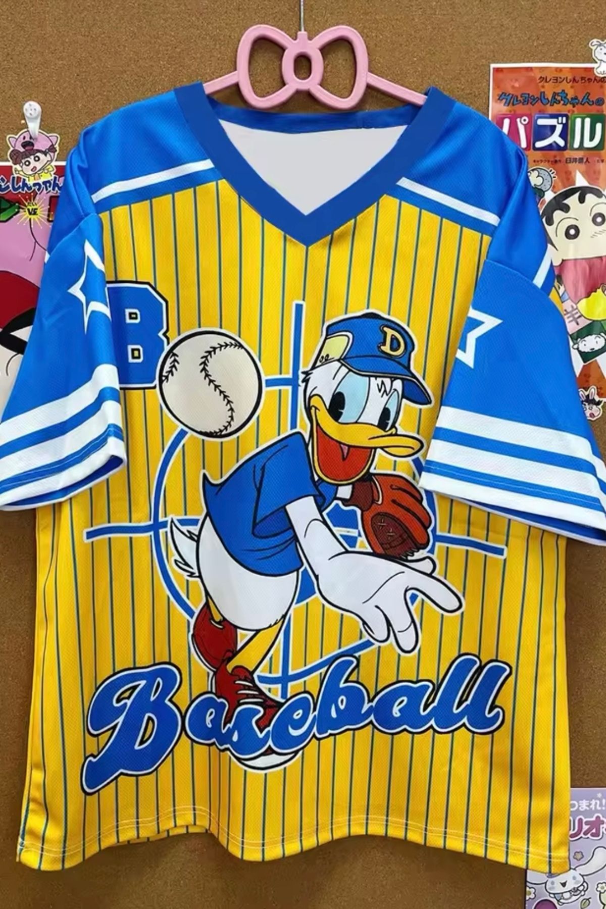 EFBUTİK Mavi V Yaka Donald Duck Baseball Jersey T-shirt