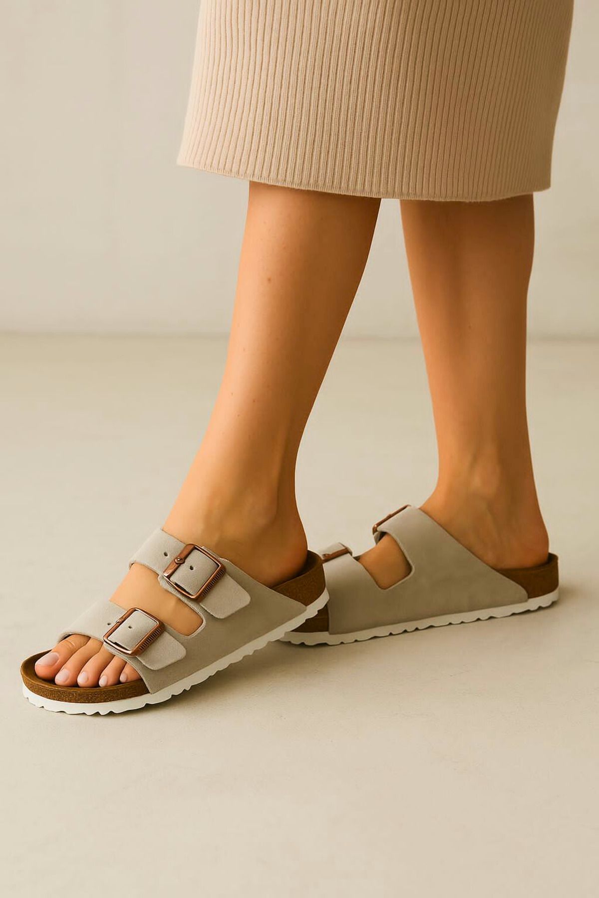 FAVORİSPOR Birkenstocs Unisex Ortopedik Tabanlı Terlik Çift Bantlı Tokalı Günlük Rahat Ev & Dışarı Terliği