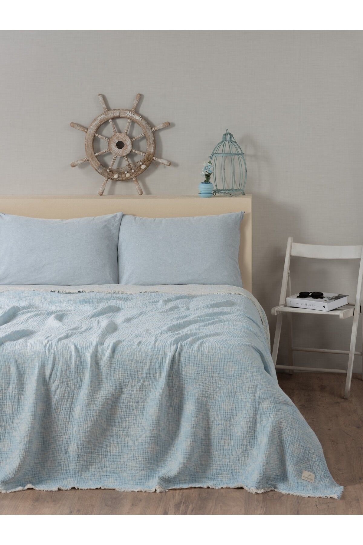 MYLASA HOME Müslin 4 Katlı Aztec Desenli (Jakarlı) Çift Kişilik Yatak Örtüsü-Yazlık Pike 220x240cm