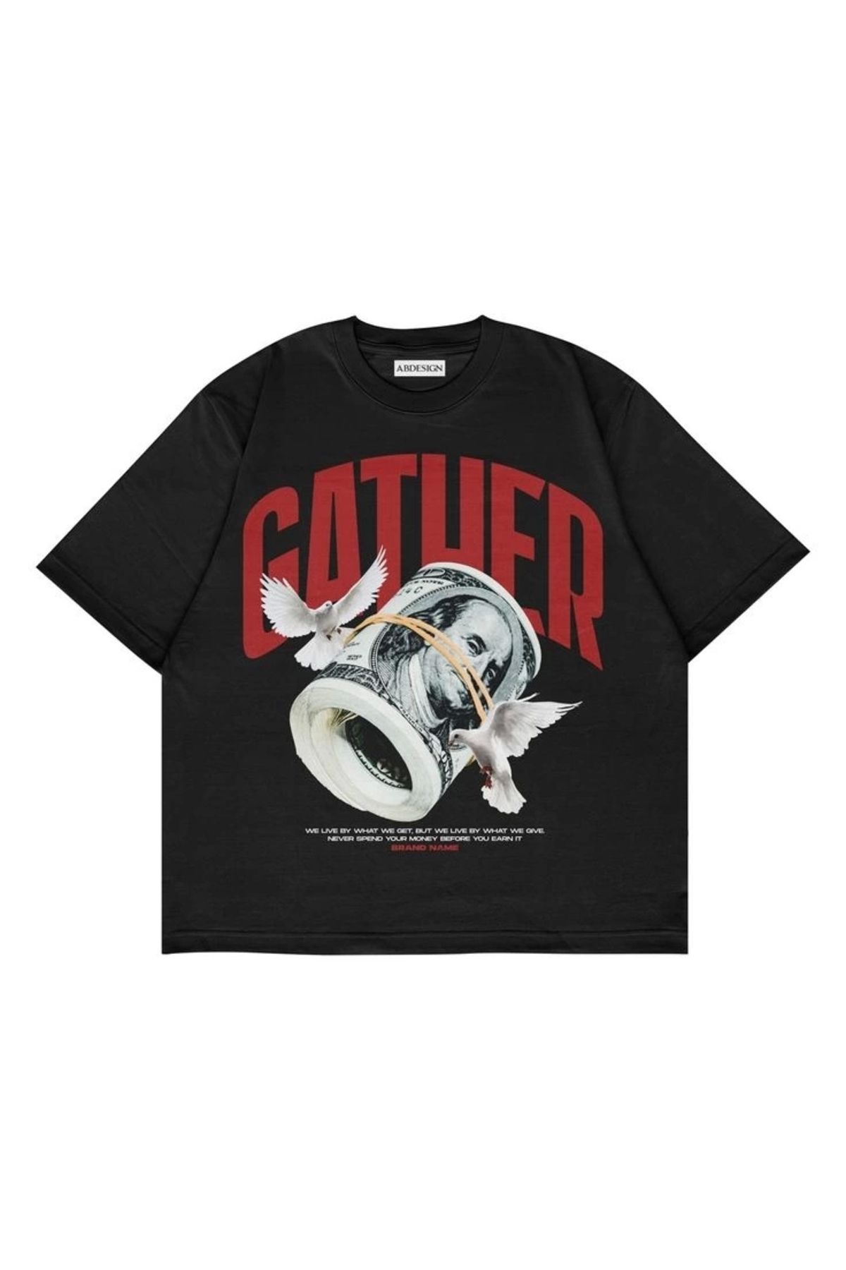 Violon Gather Baskılı Siyah Renk Oversize Tshirt