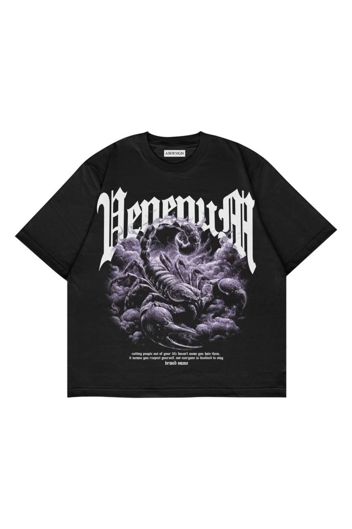 Violon Scorpion Baskılı Siyah Renk Oversize T-Shirt