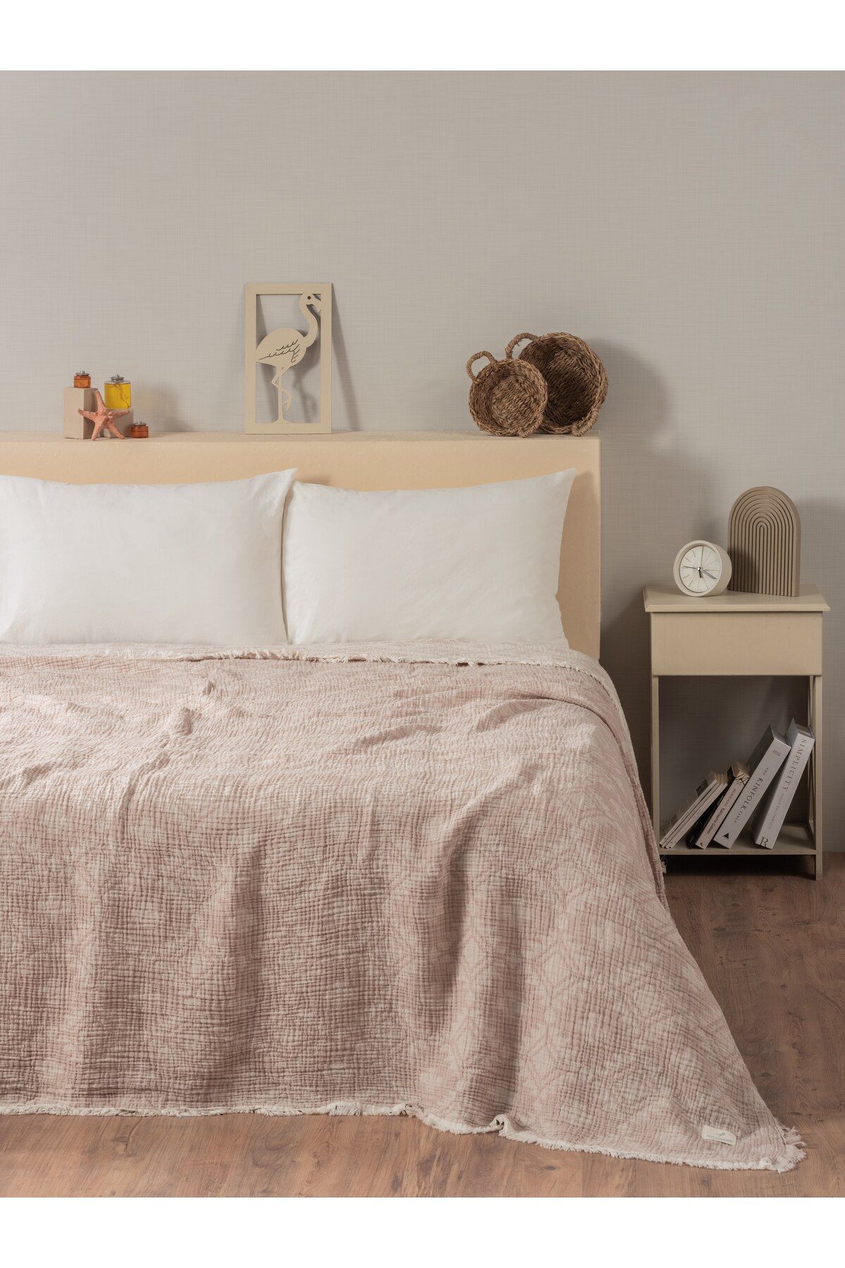 MYLASA HOME Müslin 4 Katlı Aztec Desenli (Jakarlı) Çift Kişilik Yatak Örtüsü-Yazlık Pike 220x240cm