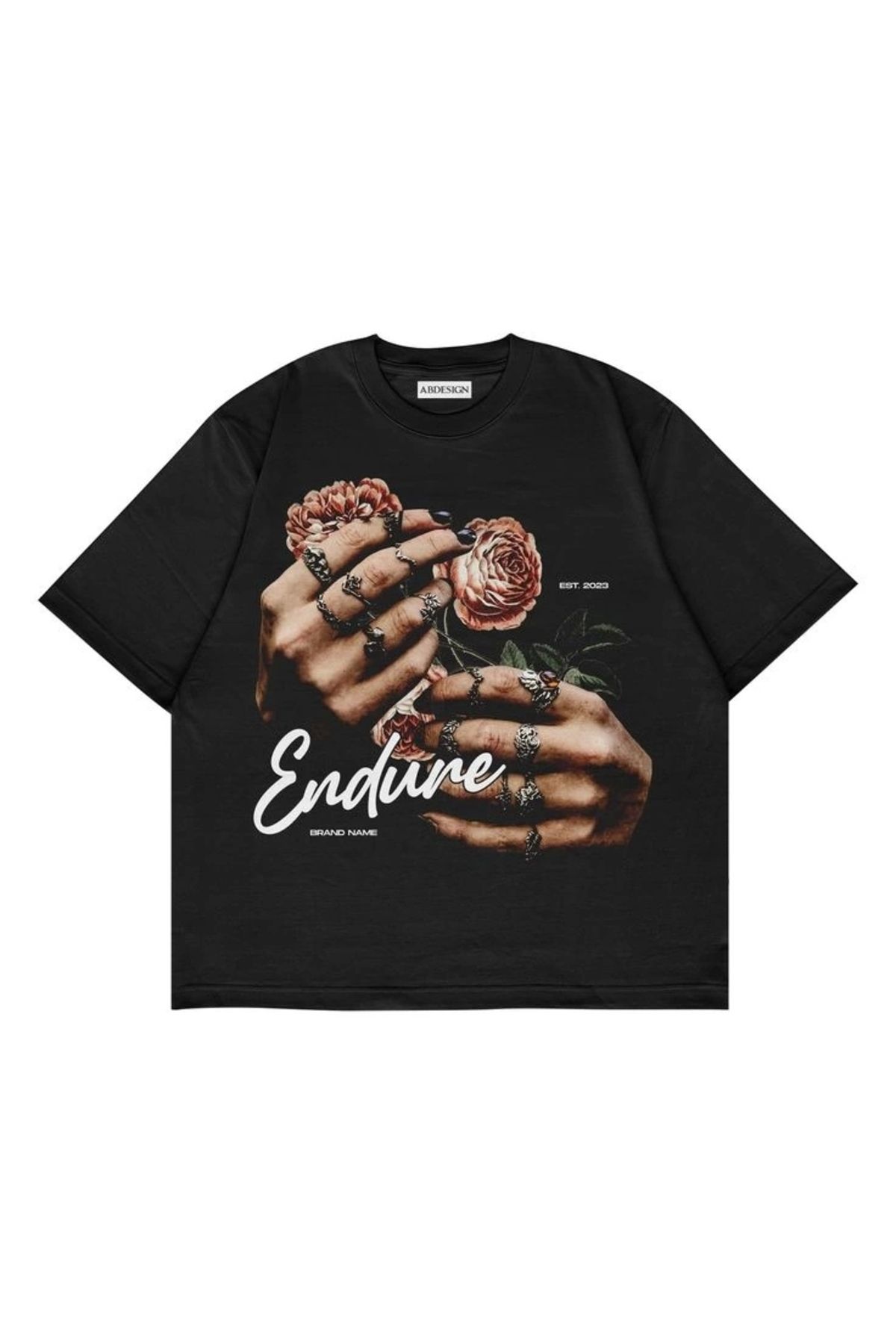 Violon Endure Baskılı Siyah Renk Oversize T-Shirt