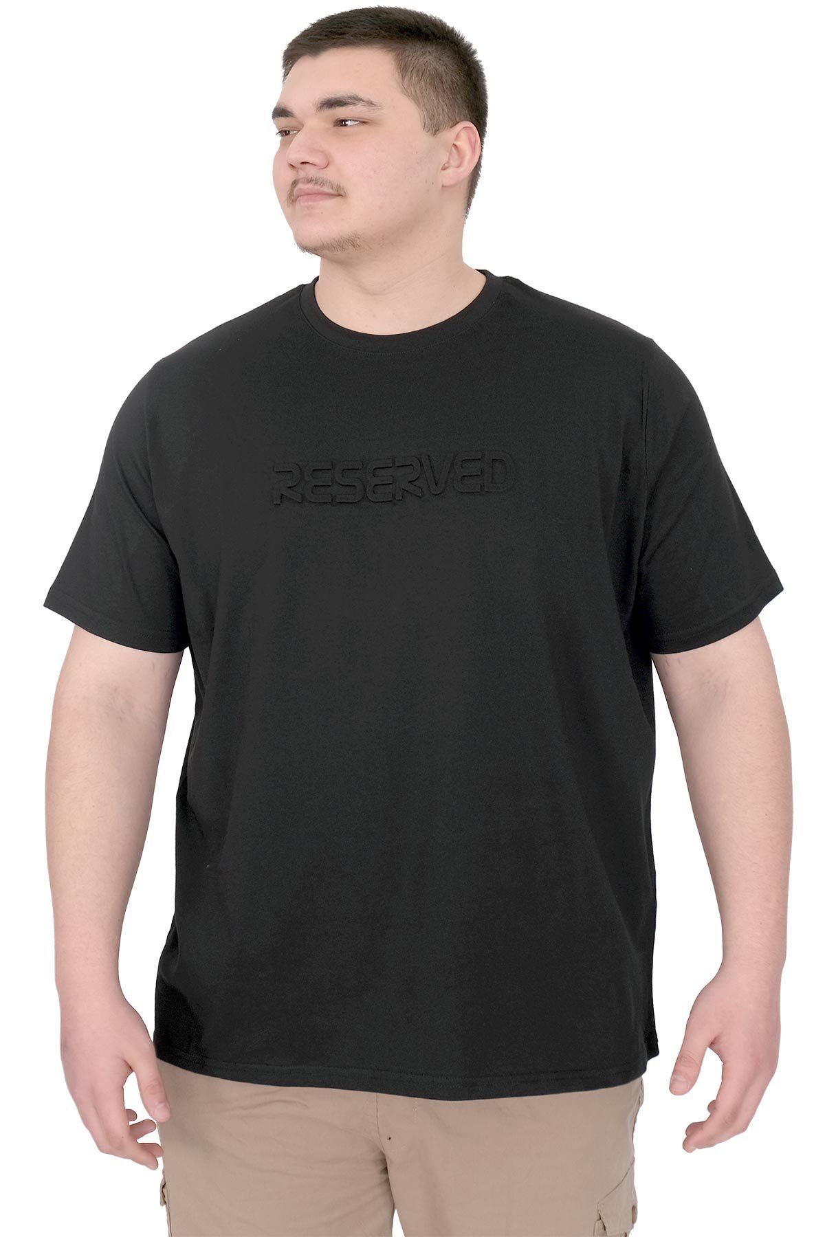 ModeXL Mode XL Büyük Beden Erkek T-Shirt Bisiklet Yaka Reseve U25017 Siyah