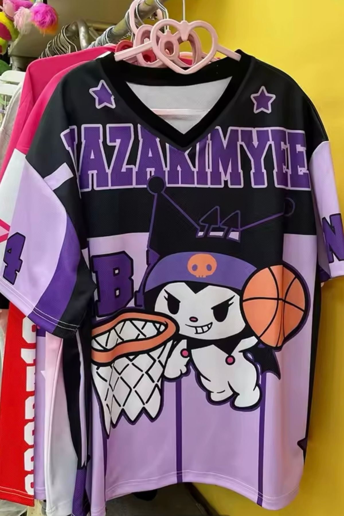 EFBUTİK Mor V Yaka Kuromi Basketball Jersey T-shirt
