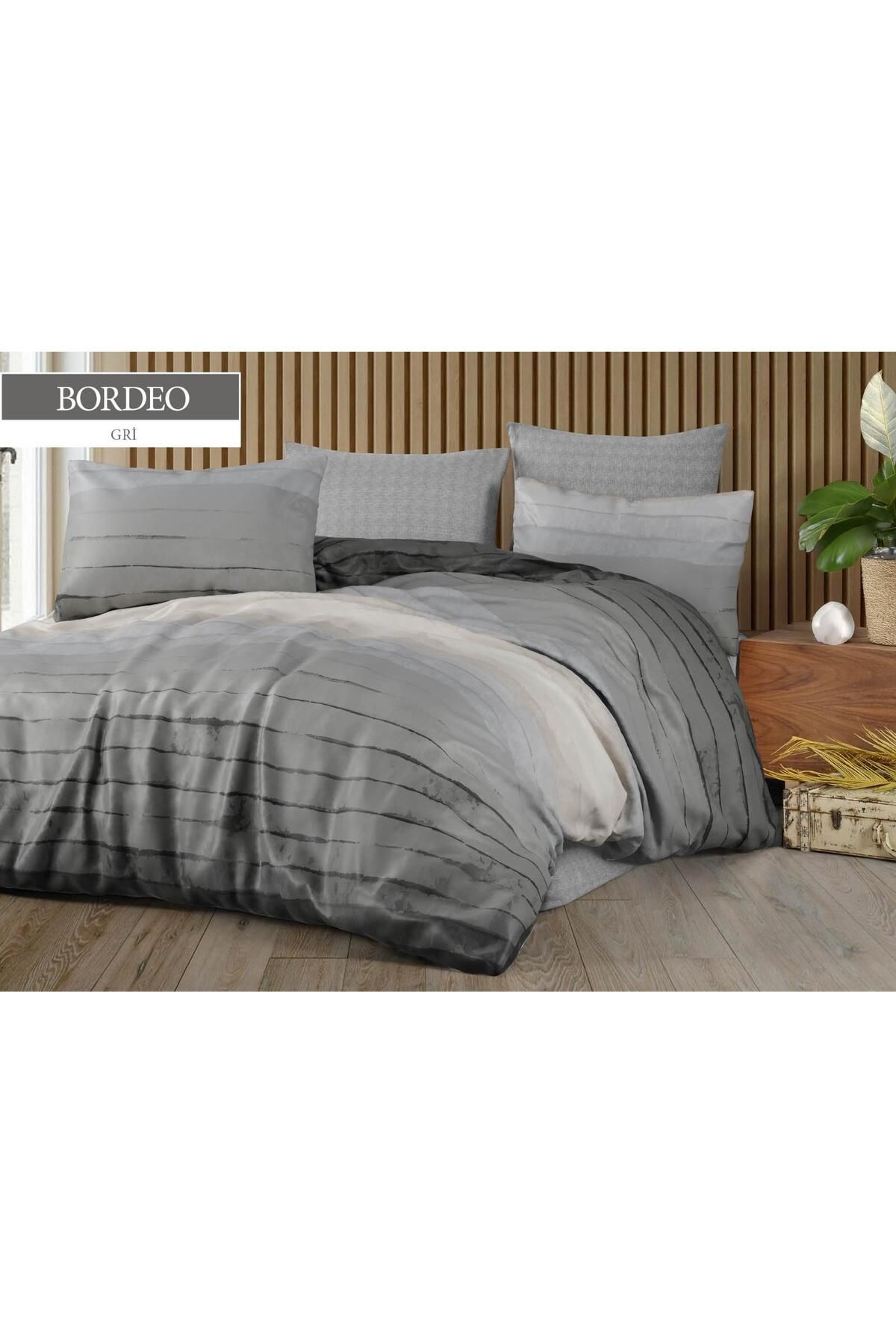 JOLLY HOME Gri Çizgili Desen Çift Kişilik Nevresim Takımı – Yumuşak Doku ve Şık Görünüm