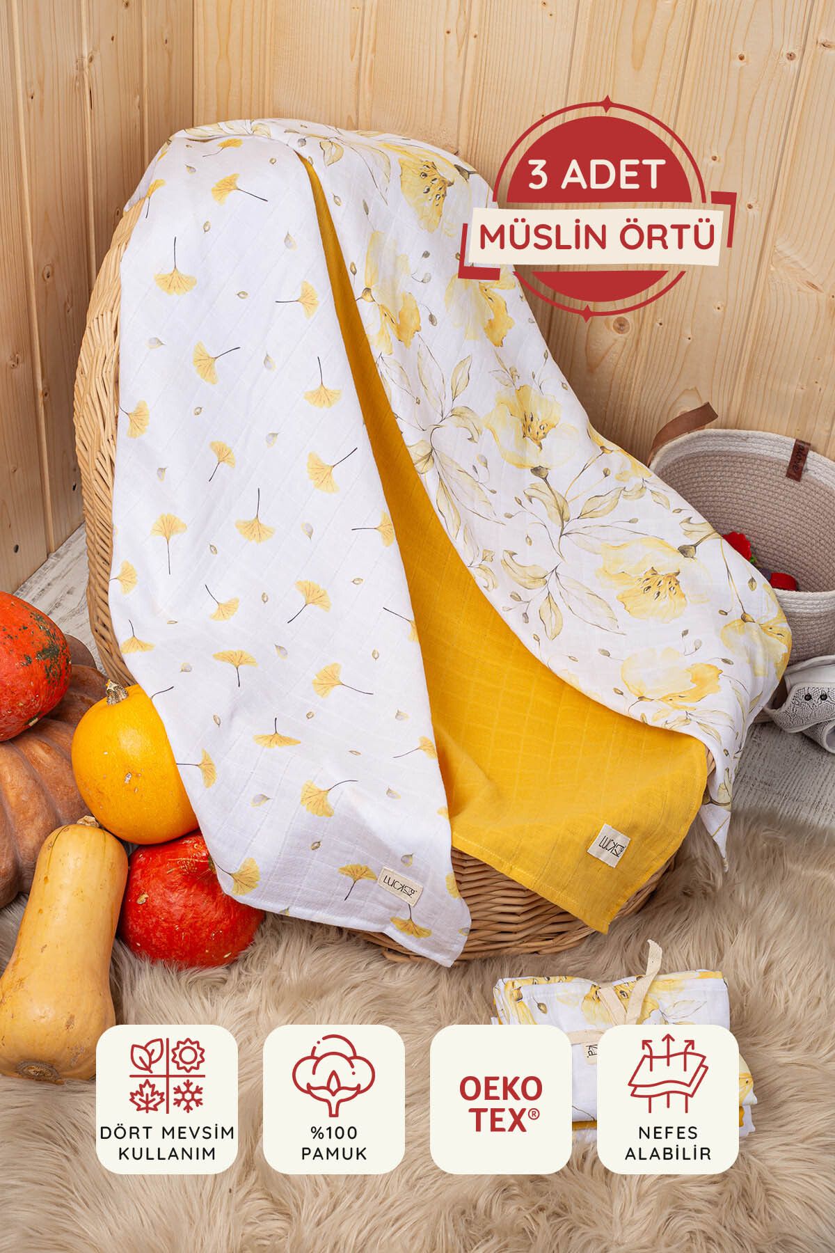 Dijital Baskılı 3'lü Müslin Örtü Seti - 75x75 Cm - Zt5000