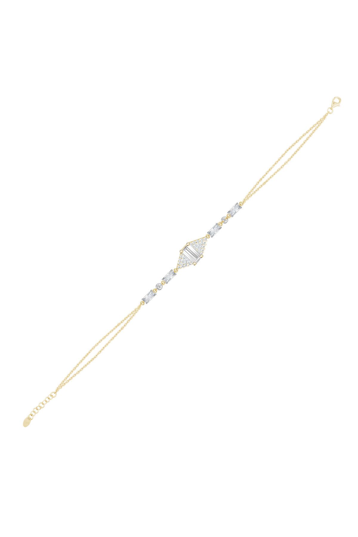 Shiny Spectra Gümüş Baget Bileklik Çift Zincirli Zirkon Taşlı Tasarım SSBGTBL04 Sarı Renk