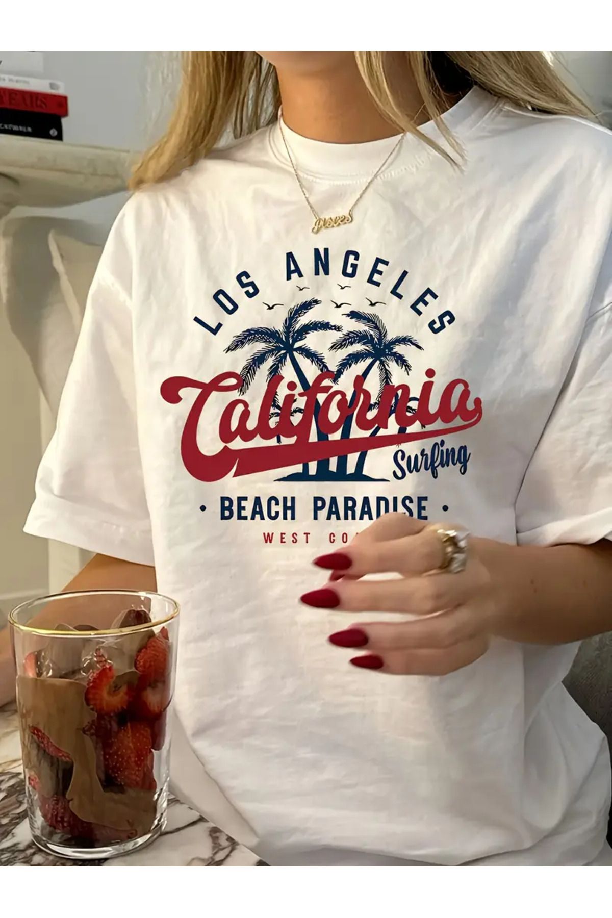 AEMİ Unisex Los Angeles California Baskılı %100 Pamuk Oversize T-shirt