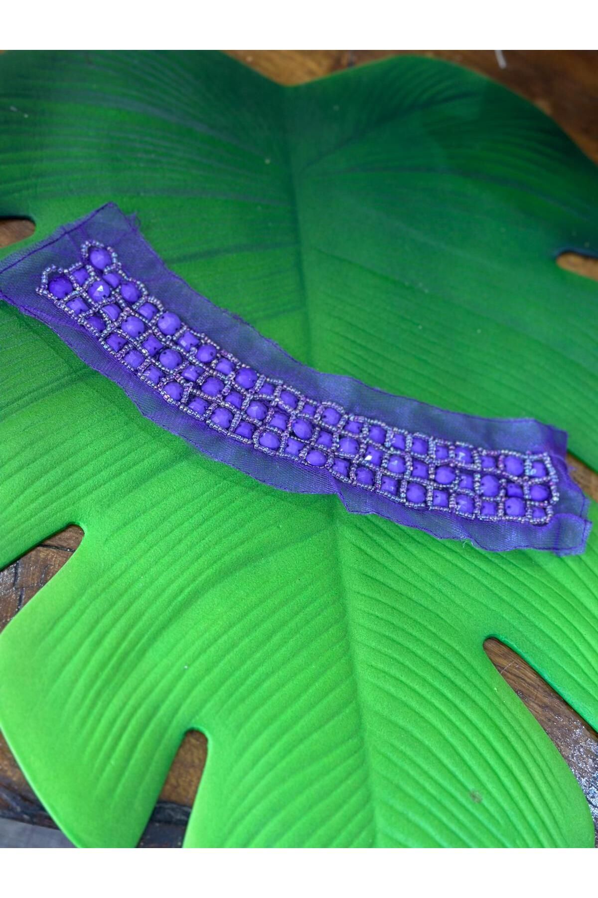 Gönülden Tasarım MOR BONCUK İŞLEME YAKA DİKİŞ GİYİM AKSESUARI 28 CM
