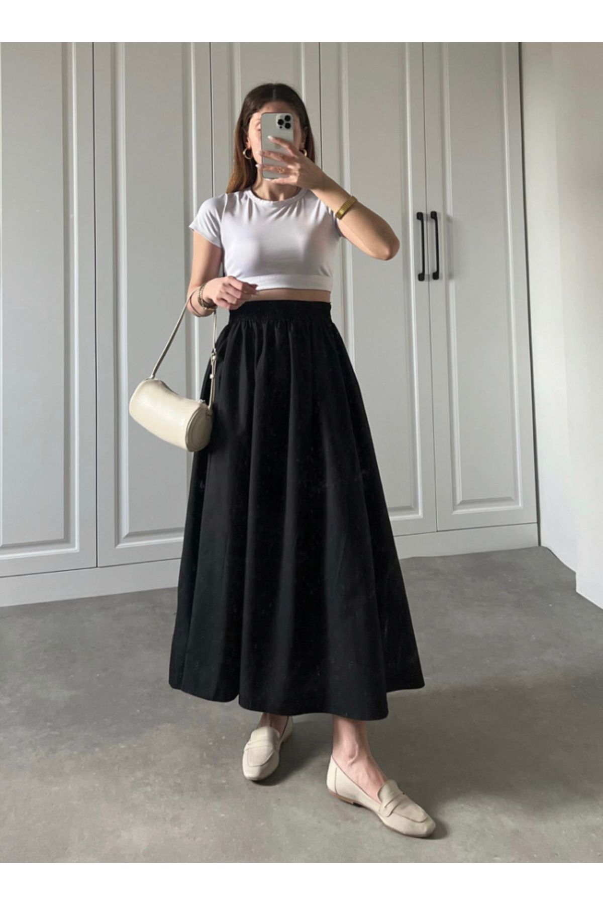 Lesa Wear PREMİUM BELİ LASTİKLİ CEPLİ POPLİN ETEK